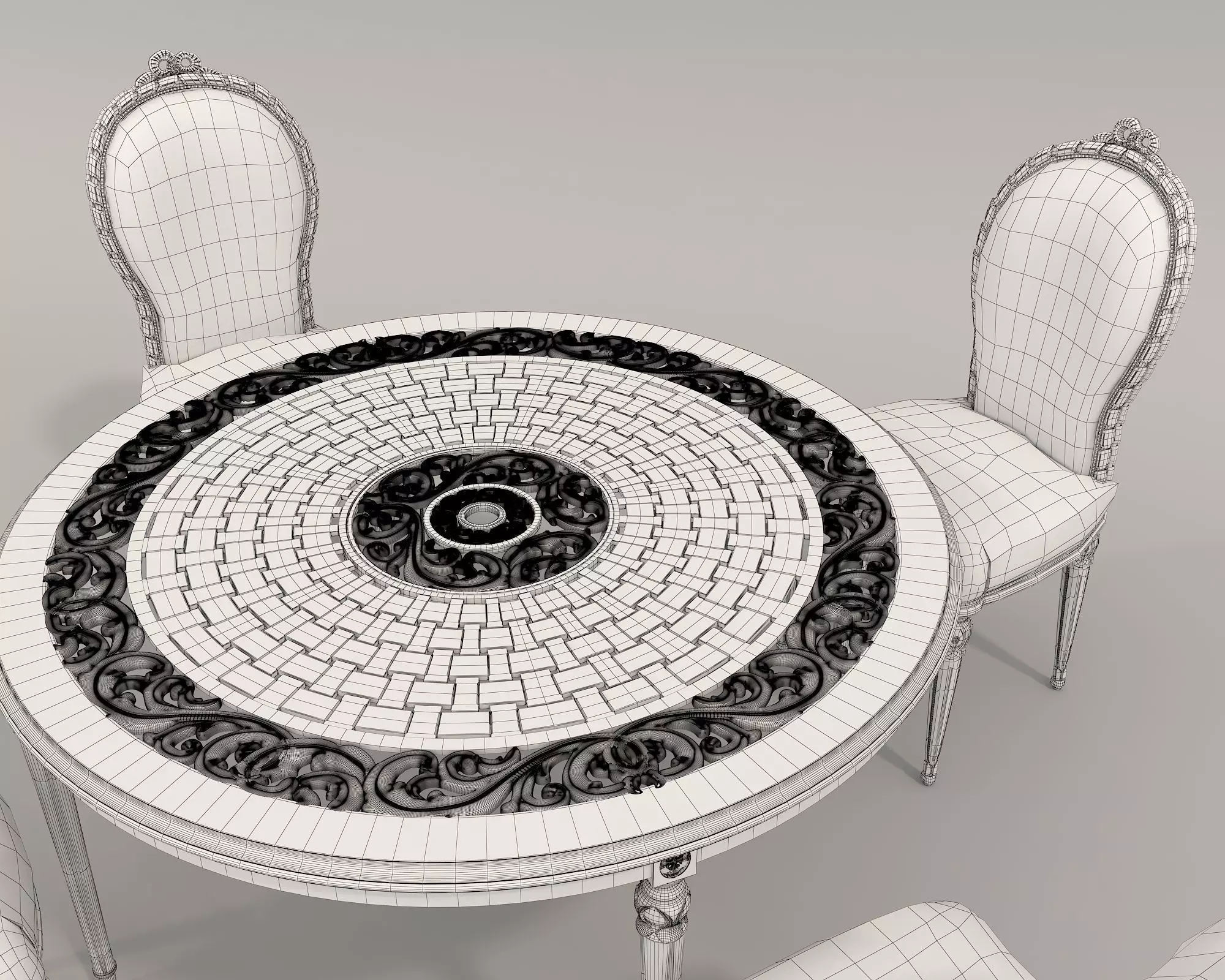 Classic European style Dining Table and Chairs 33 3D model_10