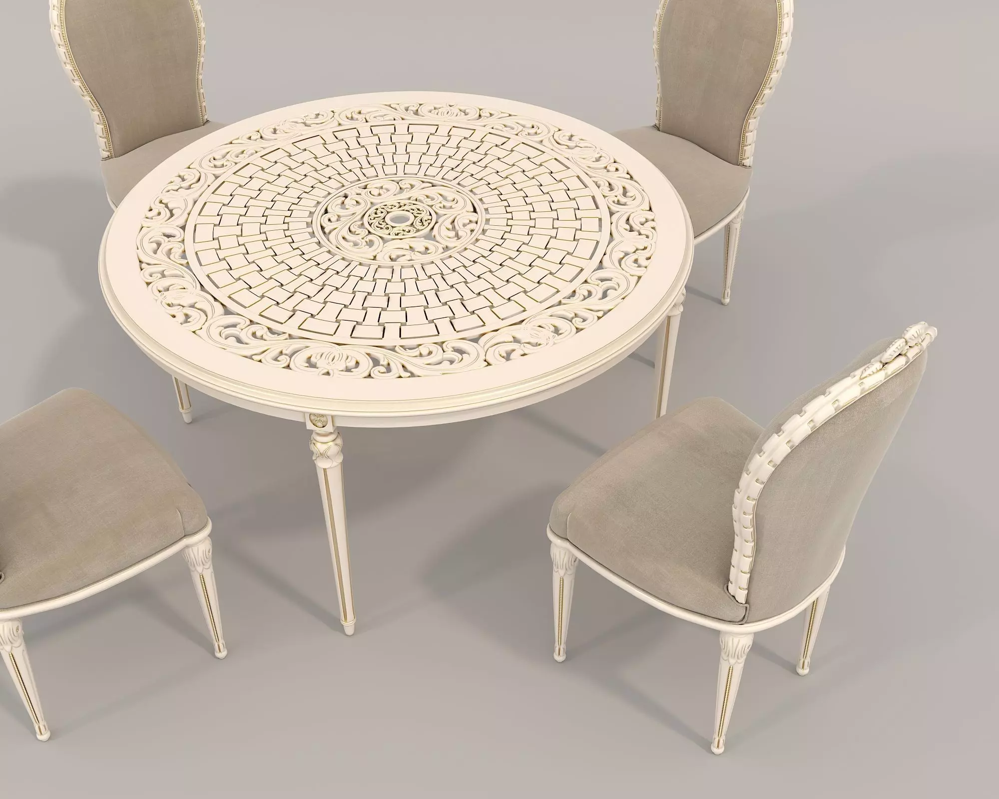 Classic European style Dining Table and Chairs 33 3D model_2