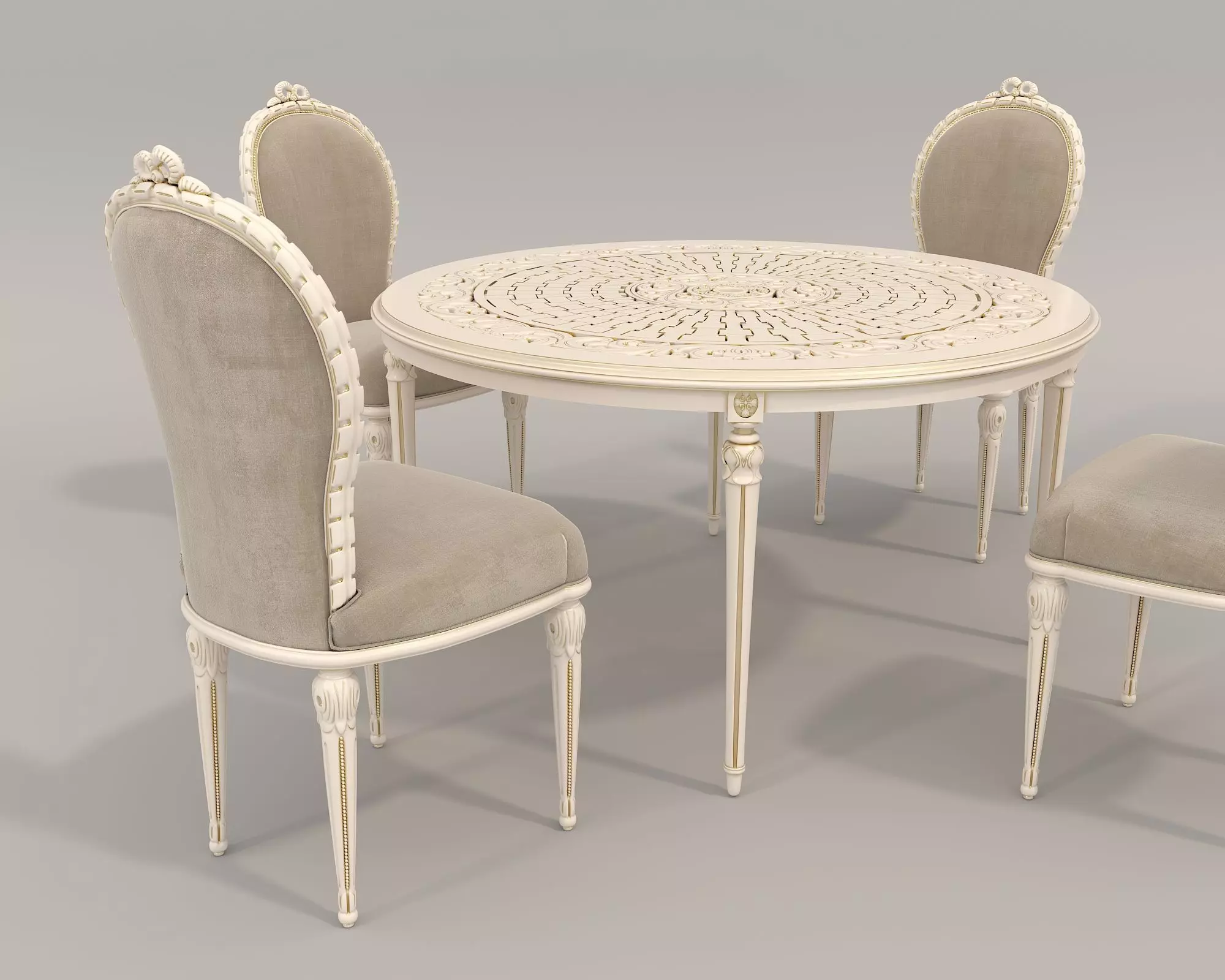 Classic European style Dining Table and Chairs 33 3D model_4