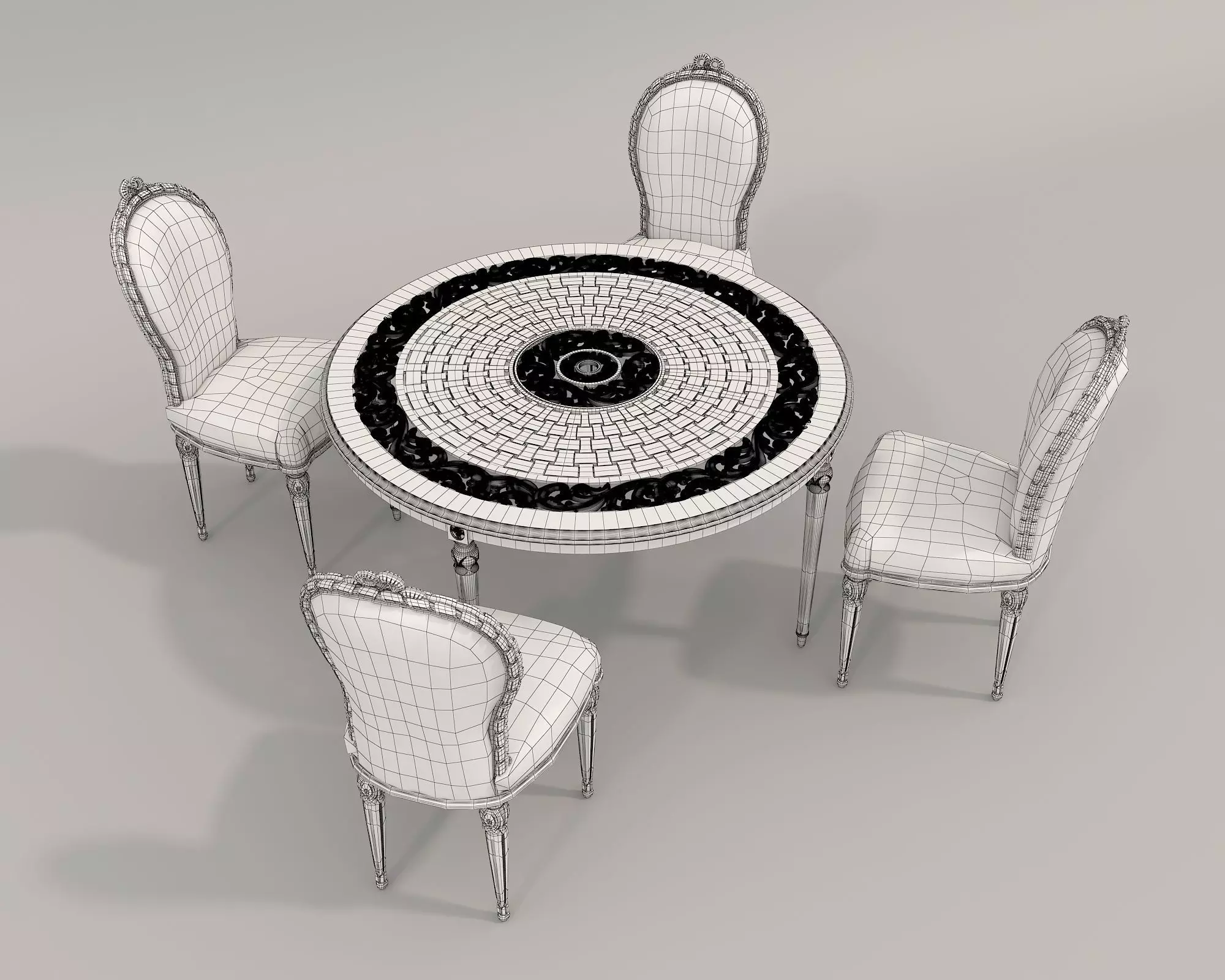 Classic European style Dining Table and Chairs 33 3D model_8