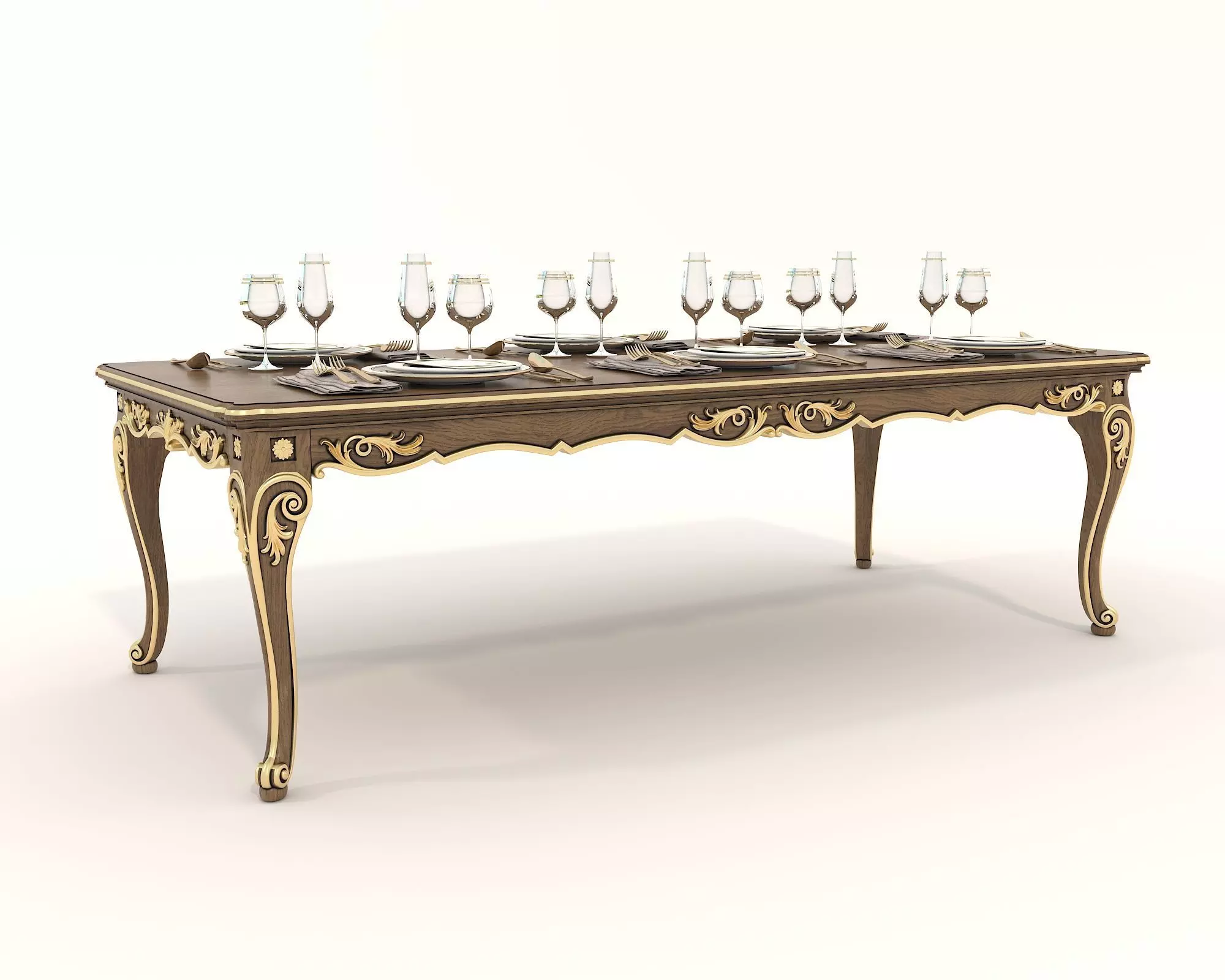 Classic European style Dining Table and Chairs 34 3D model_7