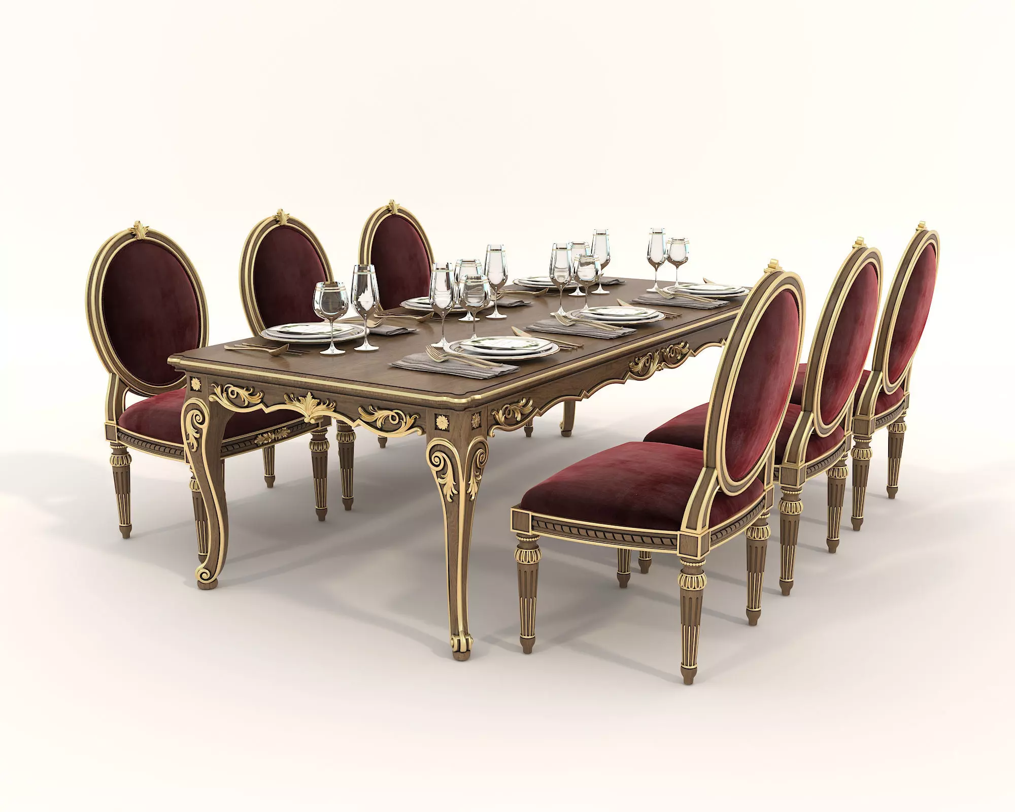 Classic European style Dining Table and Chairs 34 3D model_0