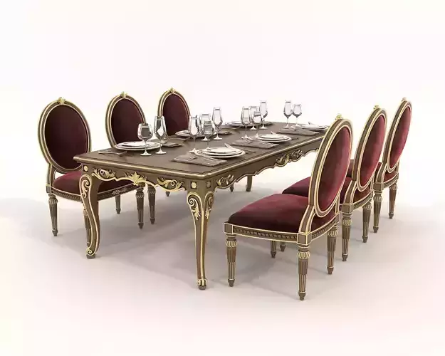 Classic European style Dining Table and Chairs 34