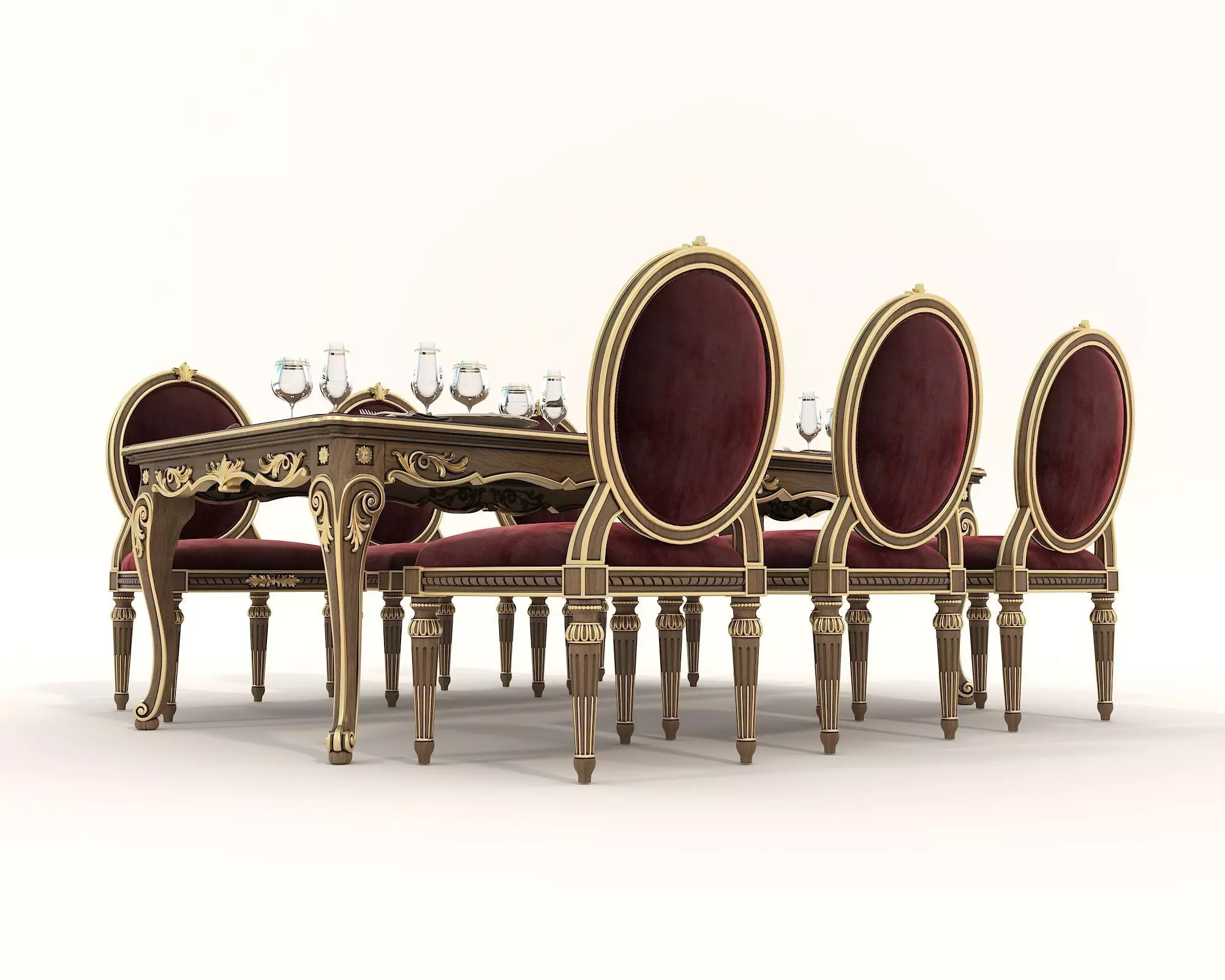 Classic European style Dining Table and Chairs 34 3D model_3