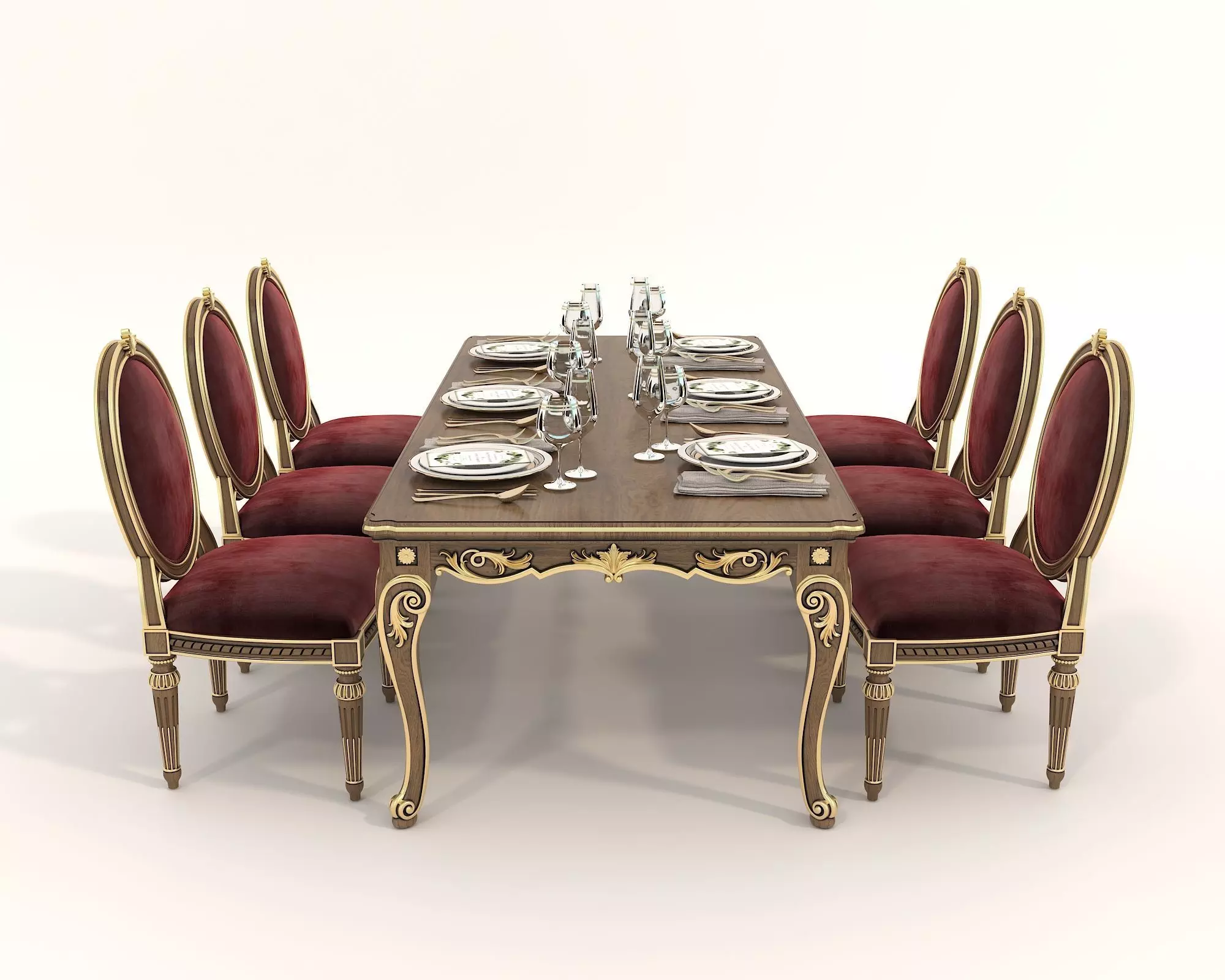 Classic European style Dining Table and Chairs 34 3D model_2