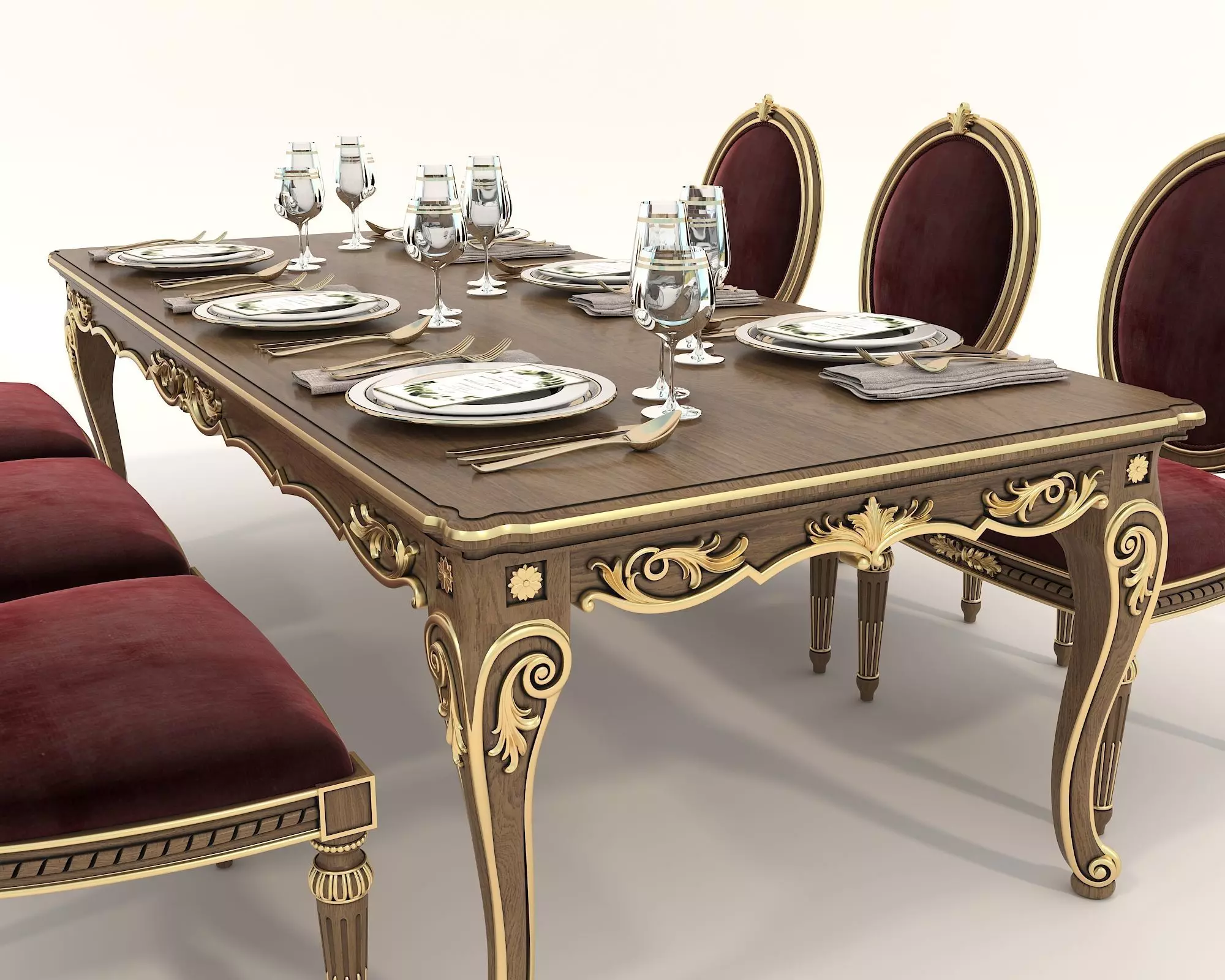 Classic European style Dining Table and Chairs 34 3D model_4