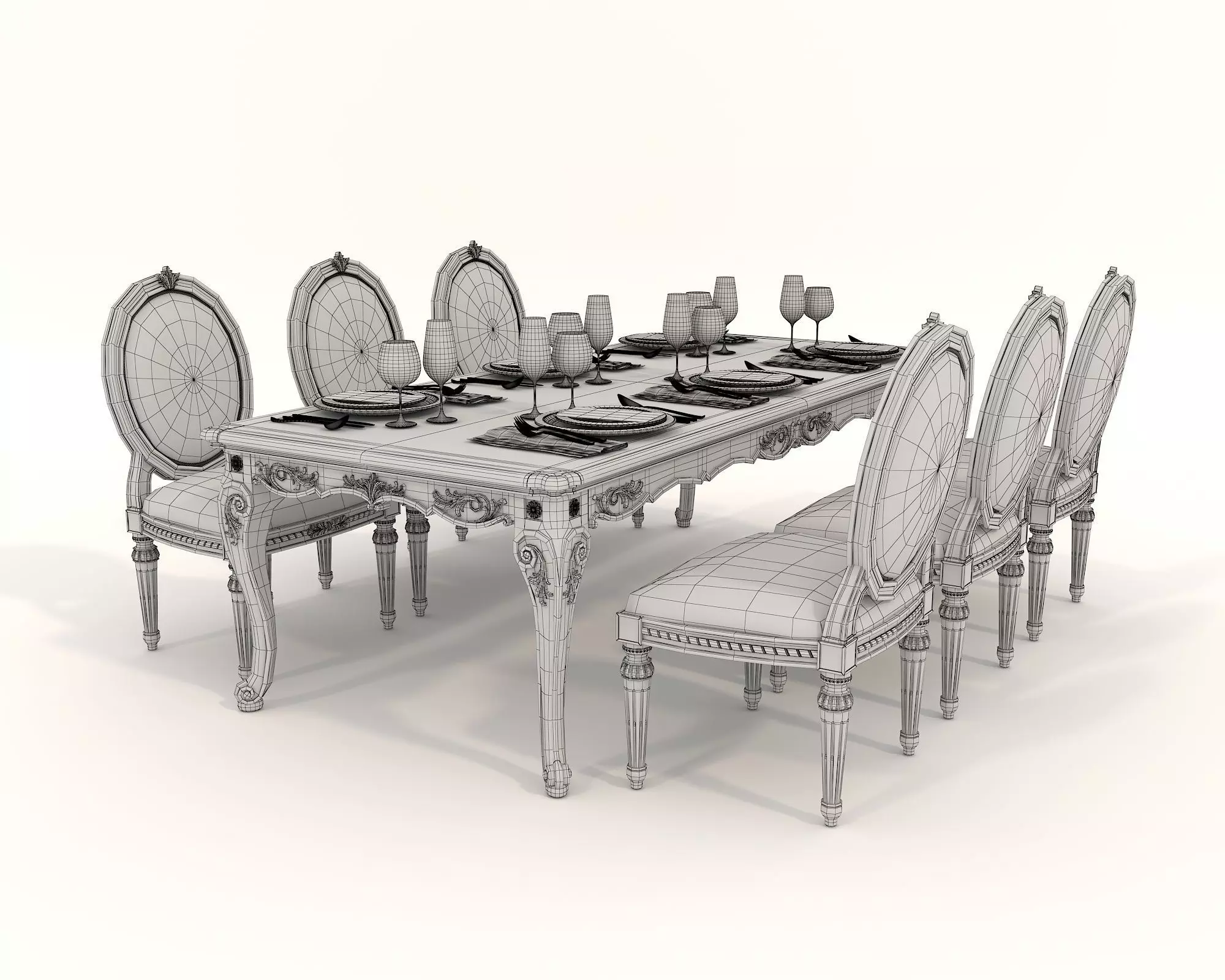 Classic European style Dining Table and Chairs 34 3D model_8