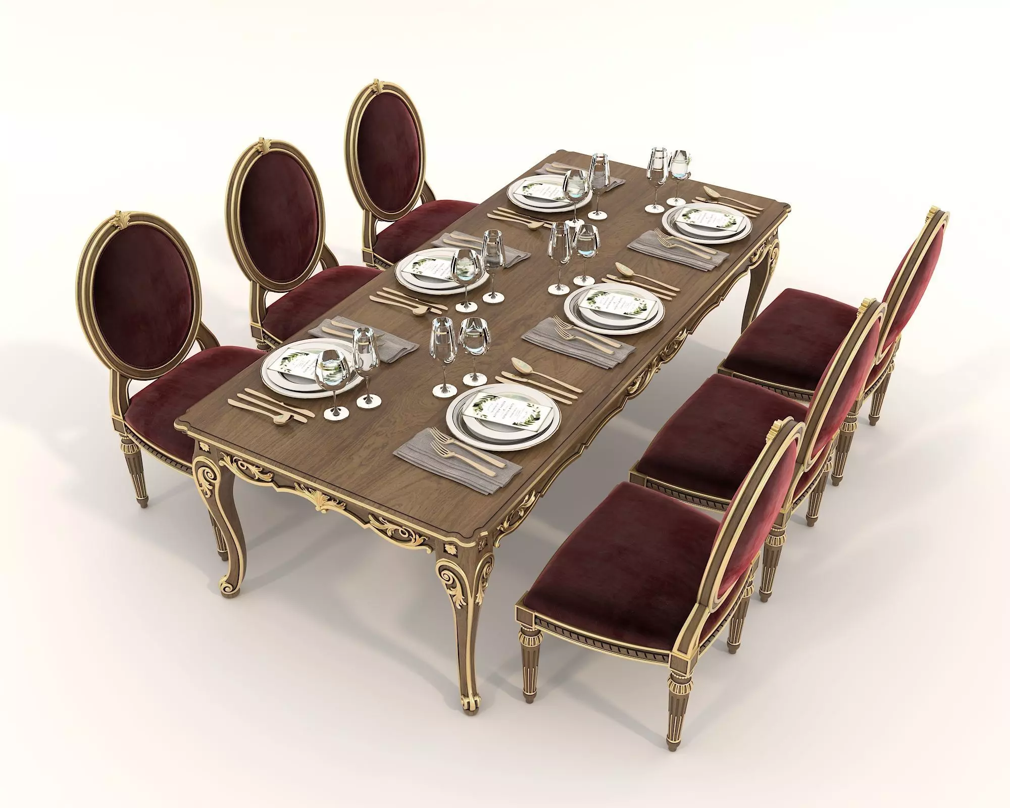 Classic European style Dining Table and Chairs 34 3D model_1
