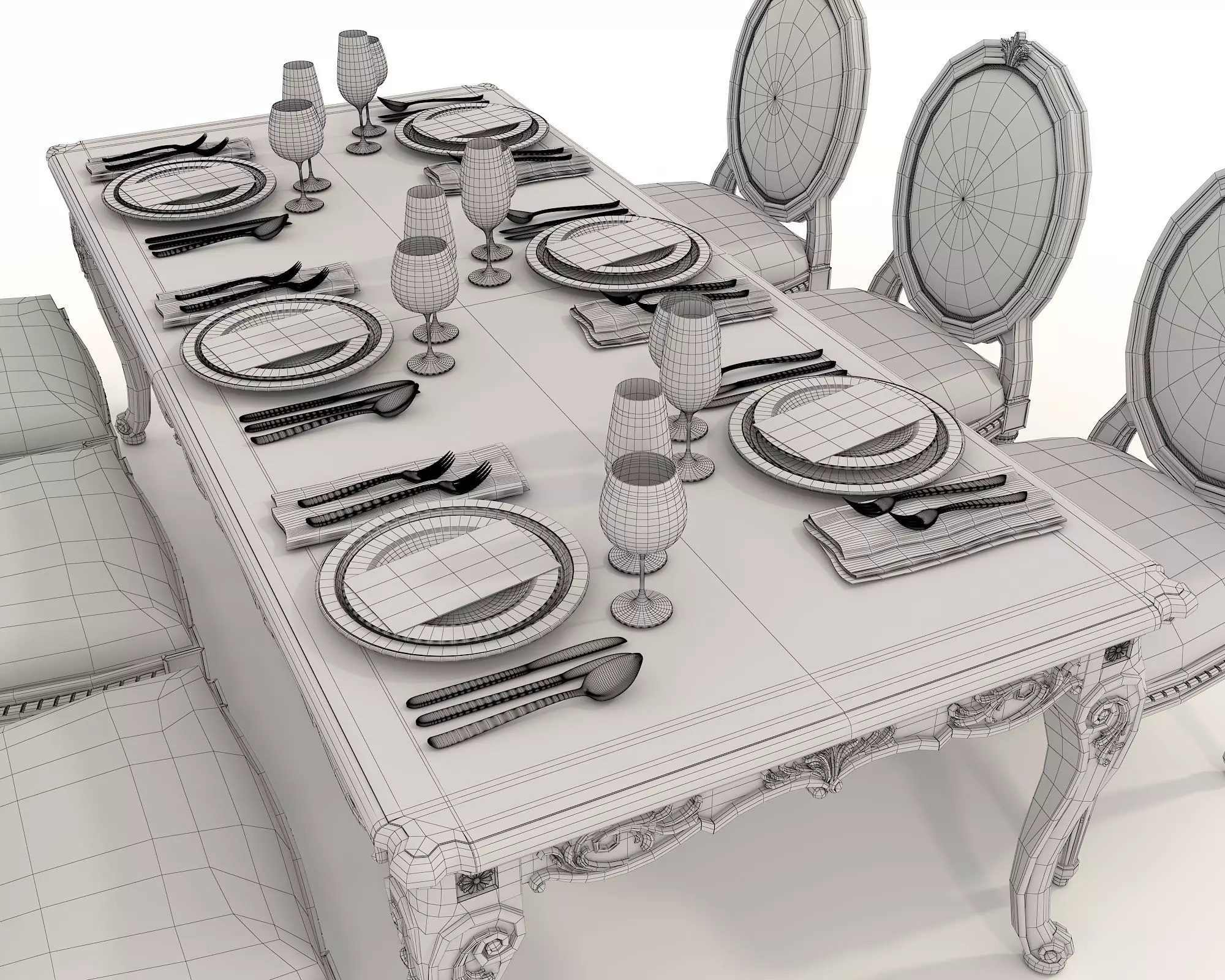 Classic European style Dining Table and Chairs 34 3D model_9