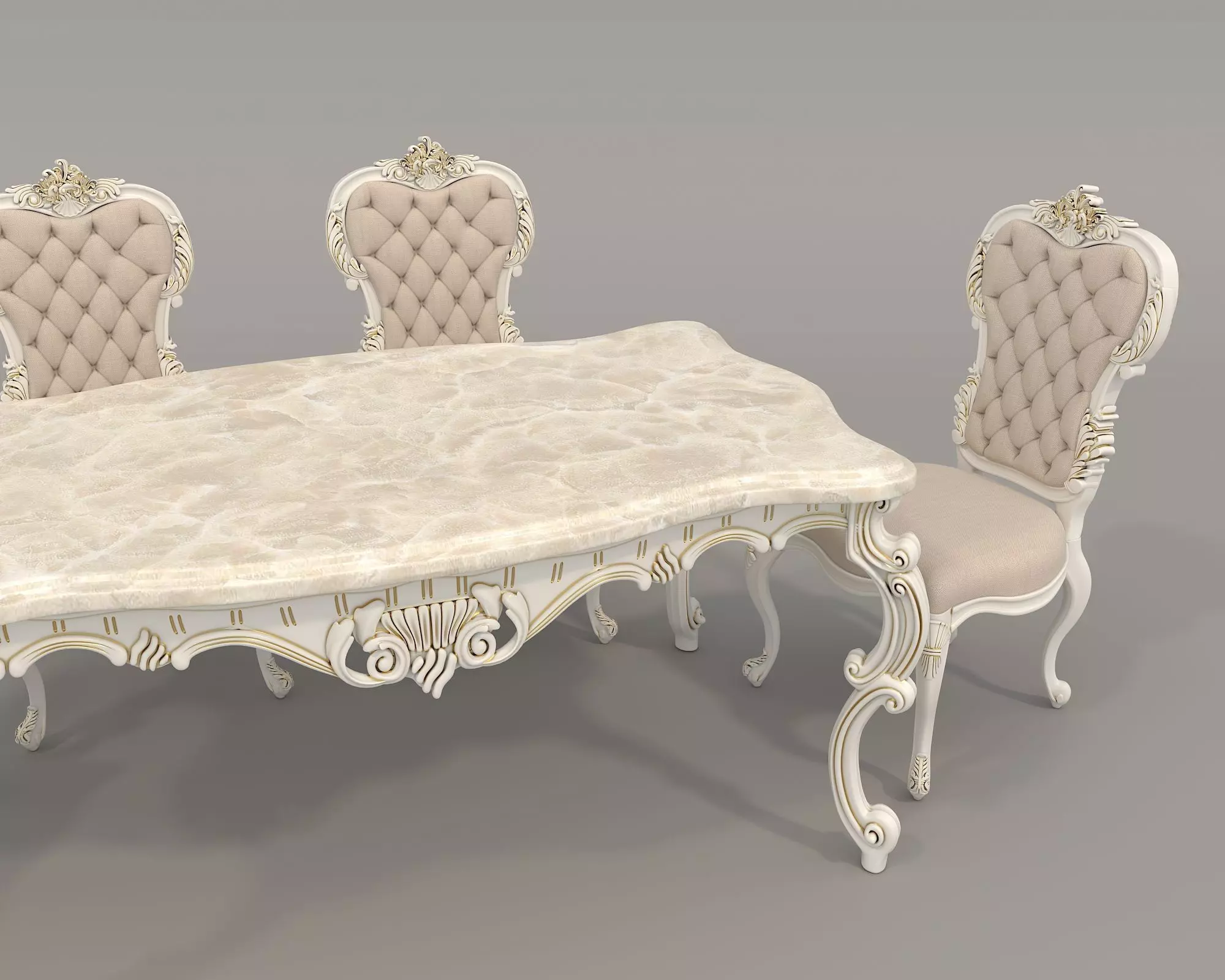 Classic European style Dining Table and Chairs 35 3D model_2