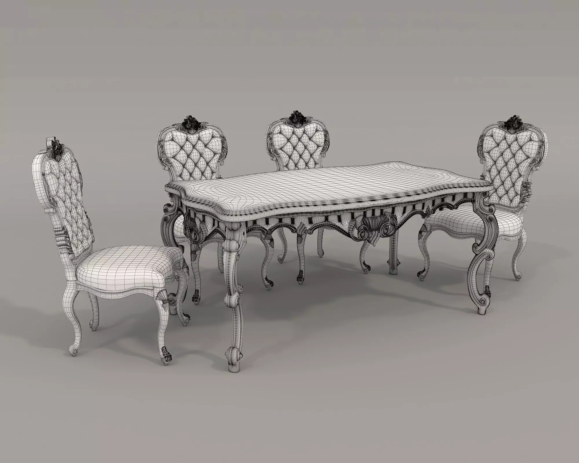 Classic European style Dining Table and Chairs 35 3D model_8