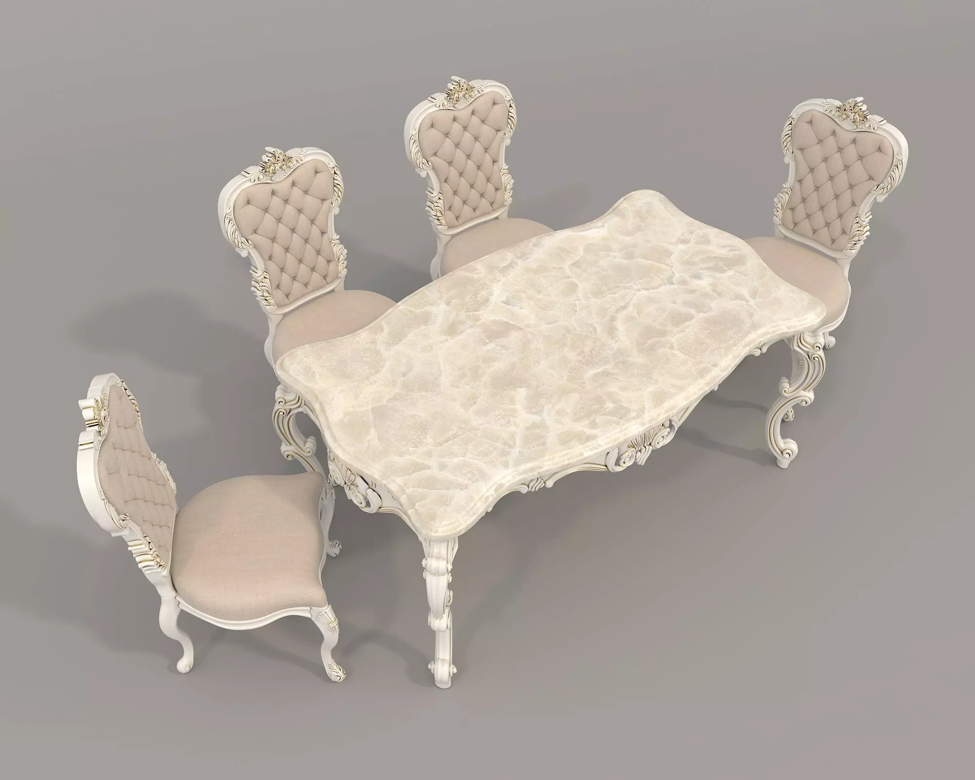 Classic European style Dining Table and Chairs 35 3D model_1