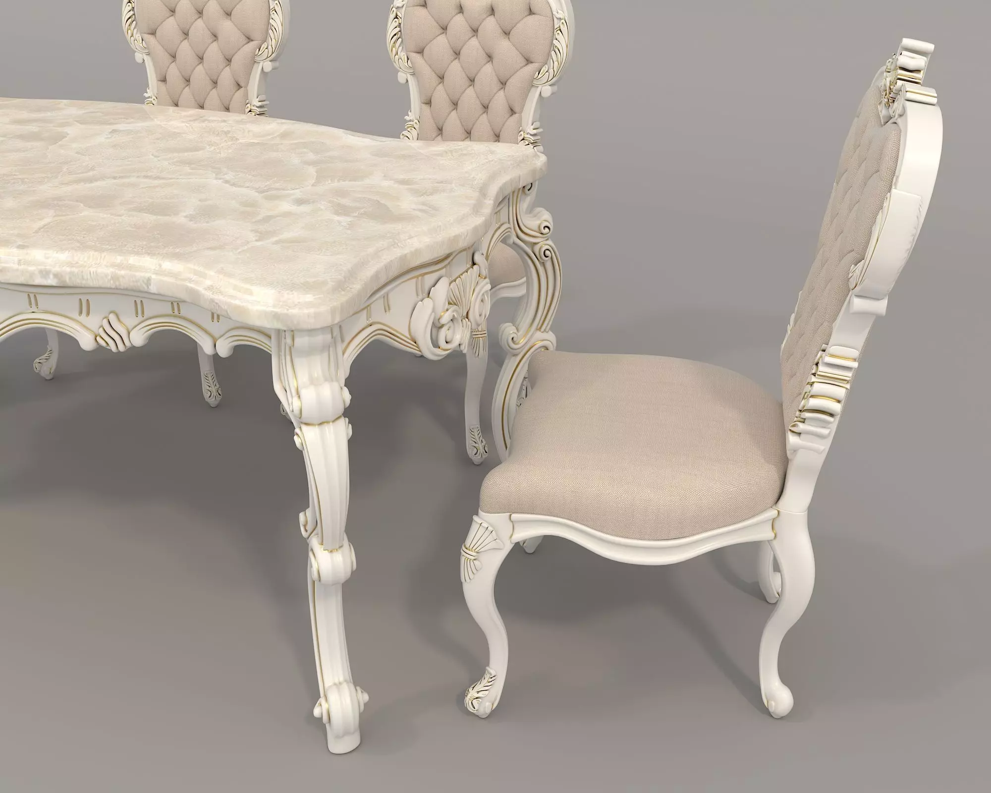 Classic European style Dining Table and Chairs 35 3D model_7