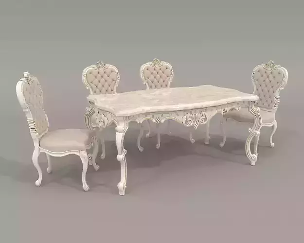 Classic European style Dining Table and Chairs 35 3D model