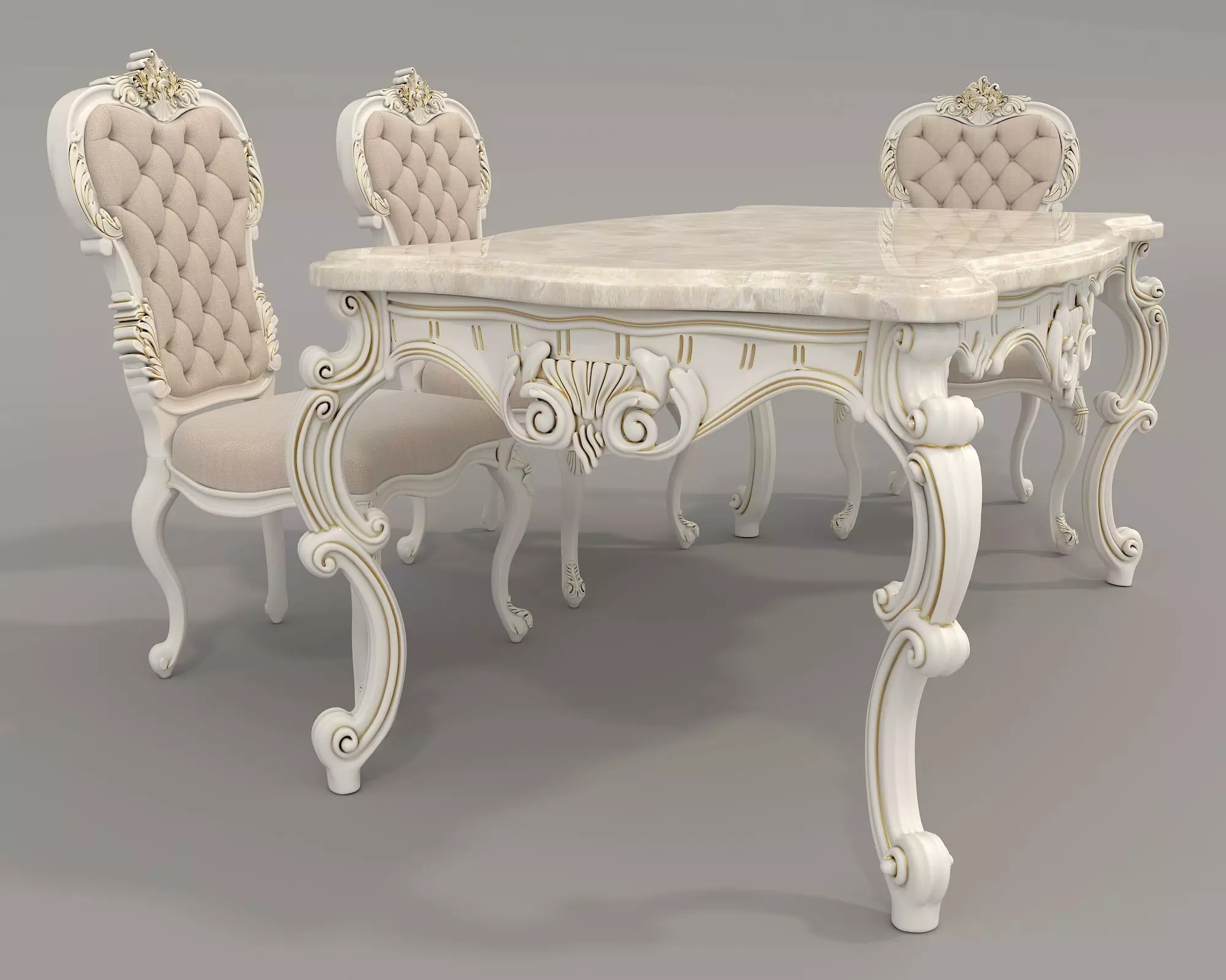 Classic European style Dining Table and Chairs 35 3D model_3