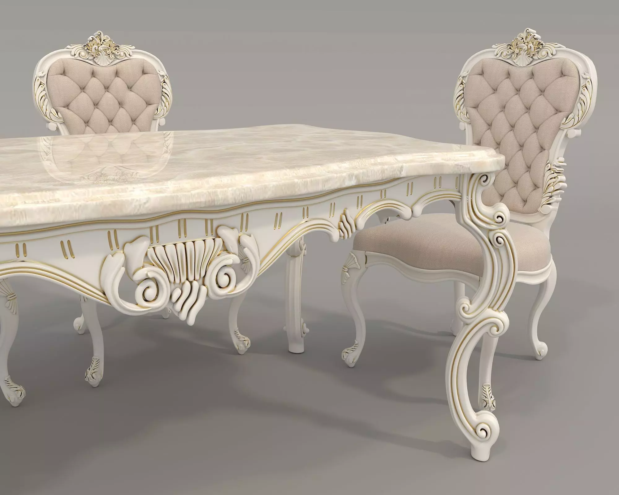 Classic European style Dining Table and Chairs 35 3D model_4