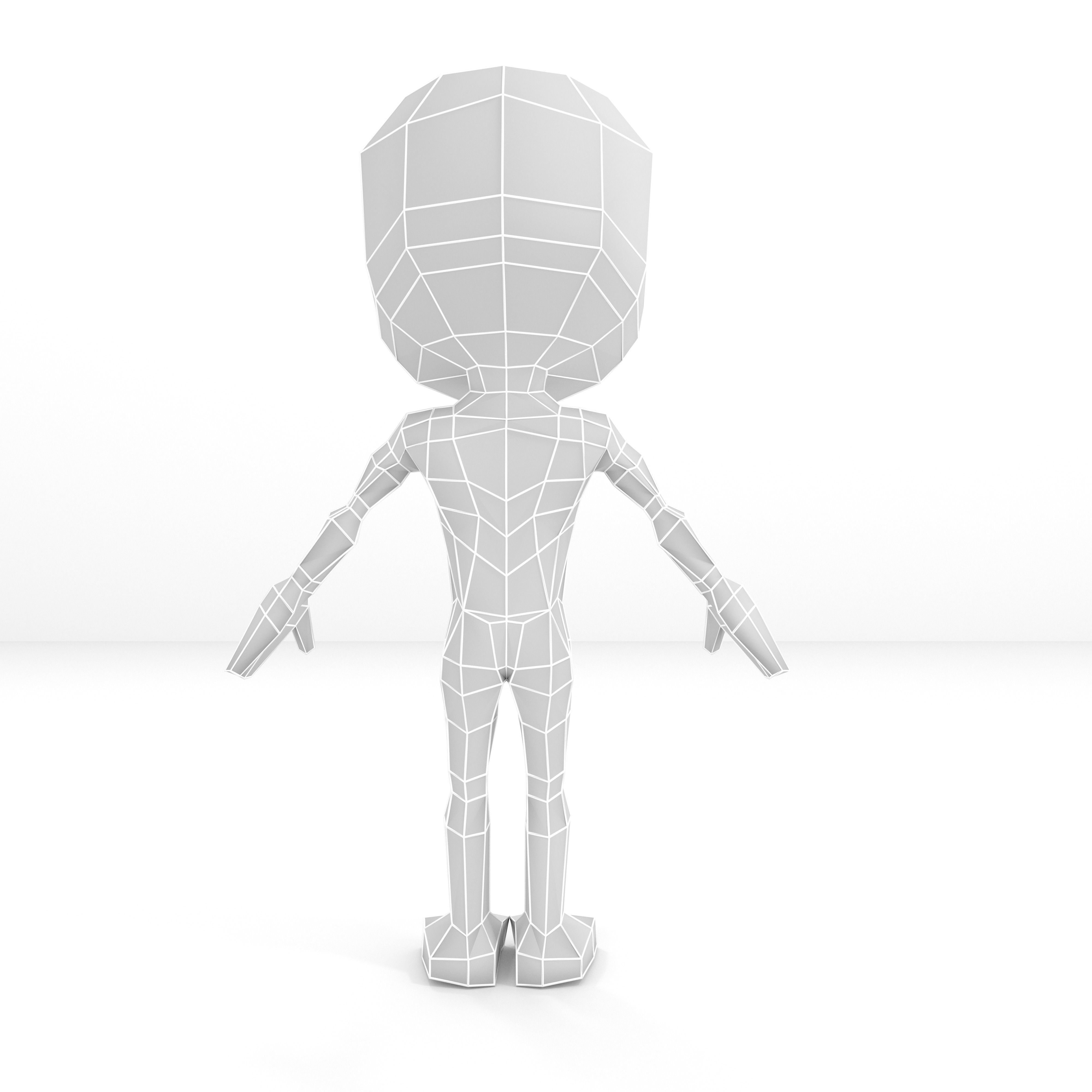 Male cartoon low-poly character base mesh Low-poly 3D model_5