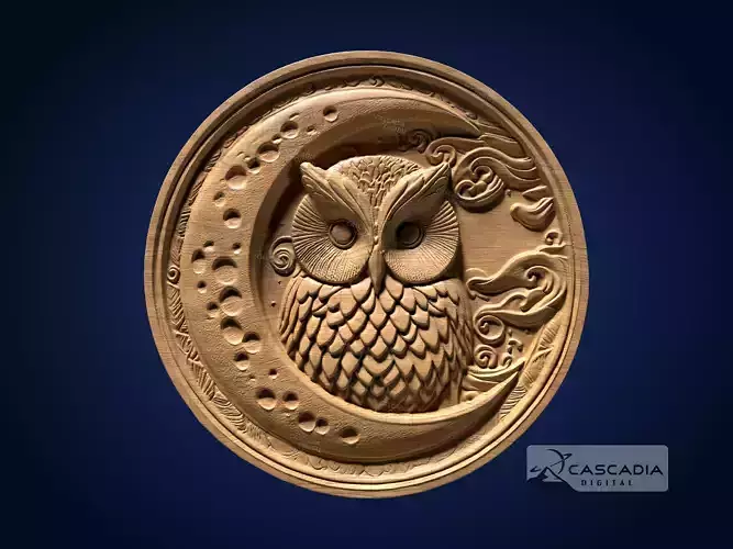 Owl Moon Round - CNC Router Carving Casting night bird coin