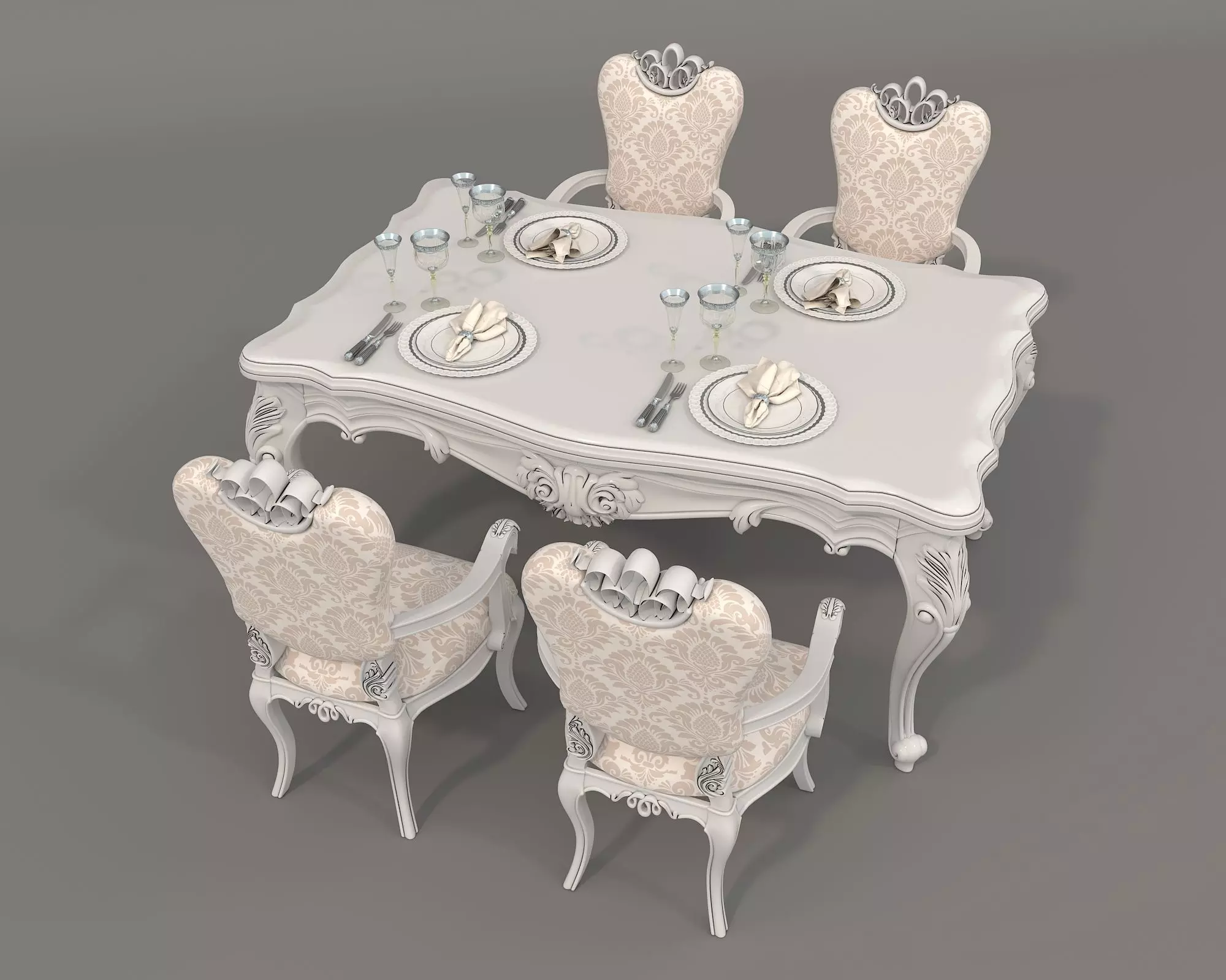 Classic European style Dining Table and Chairs 36 3D model_4