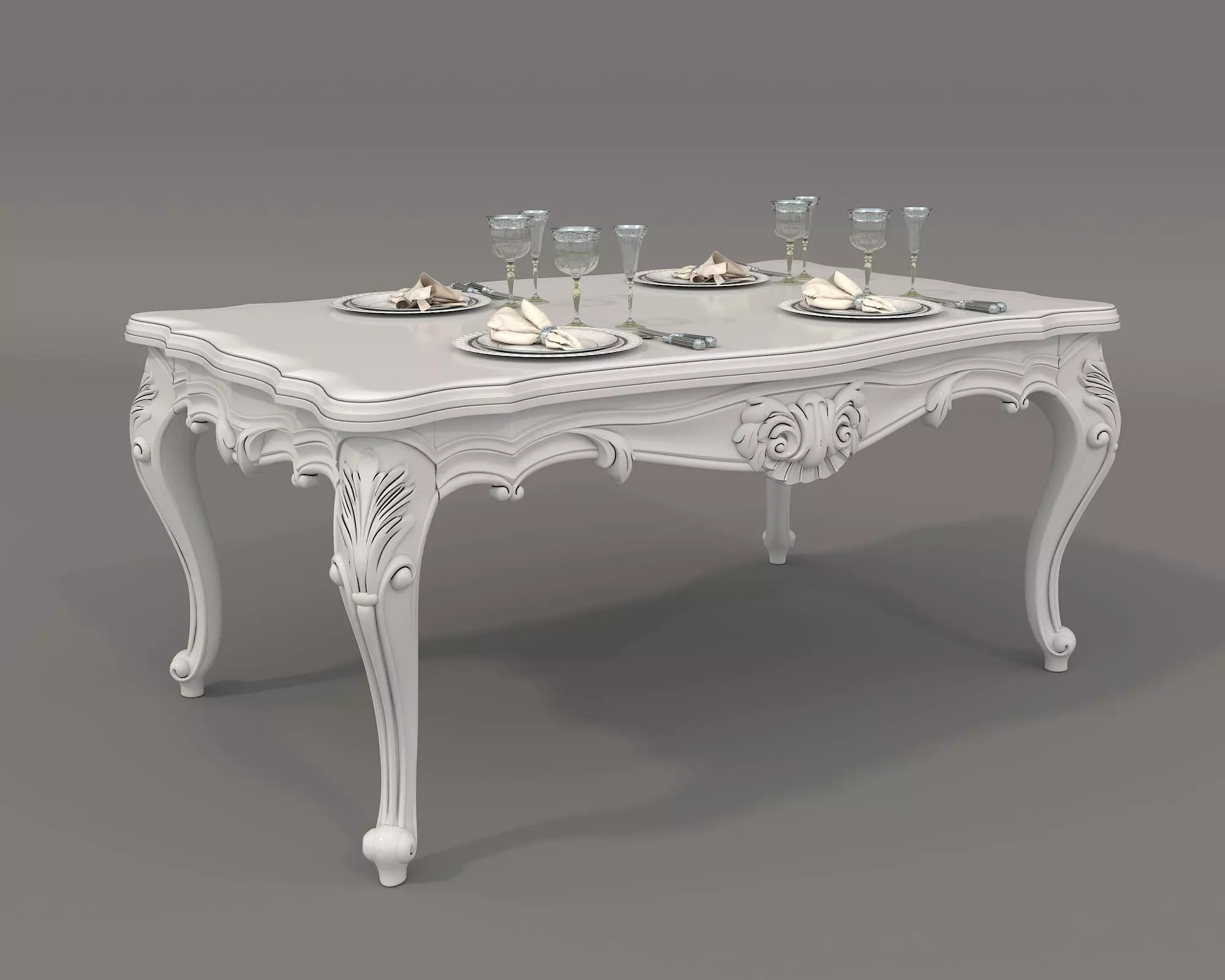 Classic European style Dining Table and Chairs 36 3D model_7