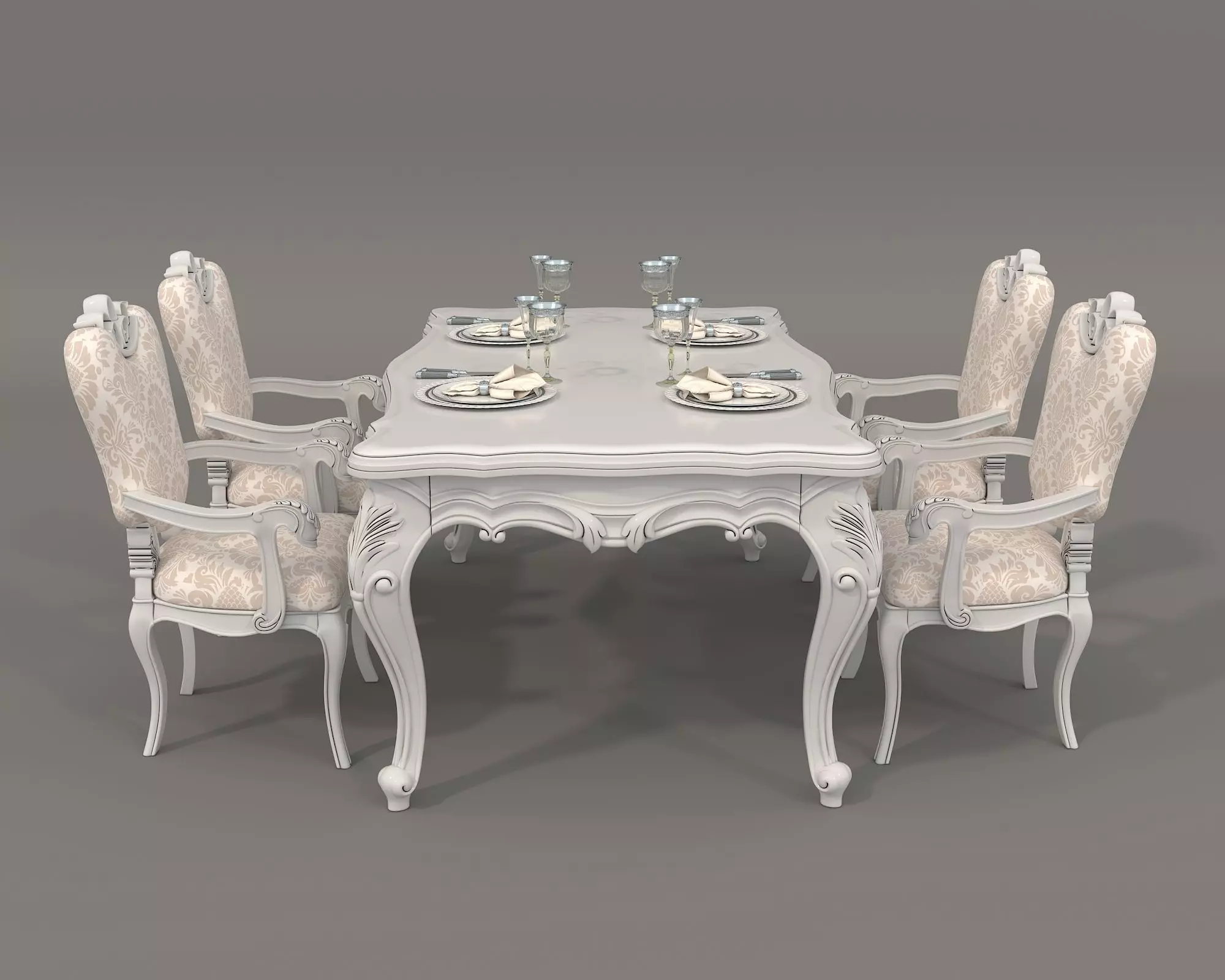 Classic European style Dining Table and Chairs 36 3D model_2