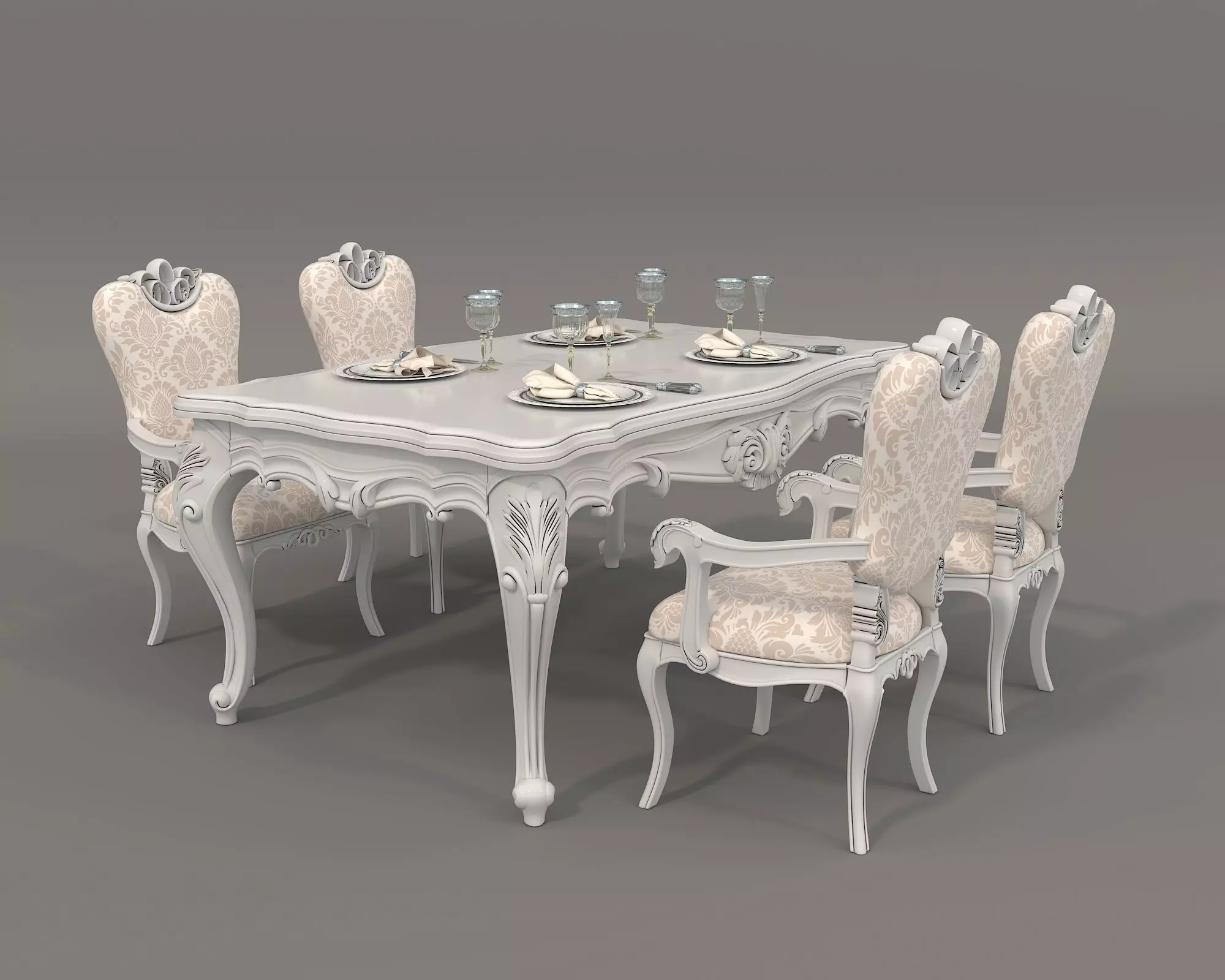 Classic European style Dining Table and Chairs 36 3D model_0