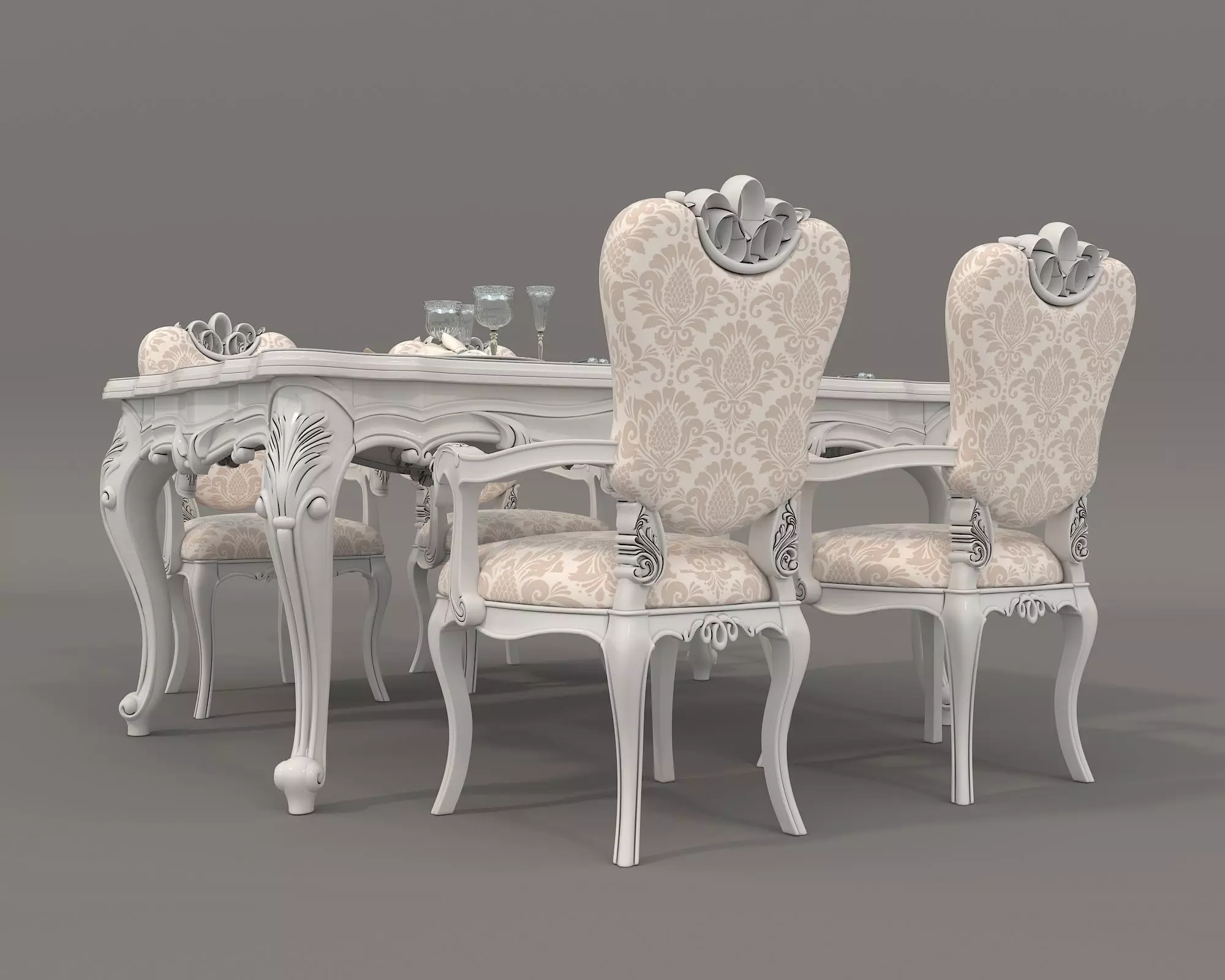 Classic European style Dining Table and Chairs 36 3D model_3