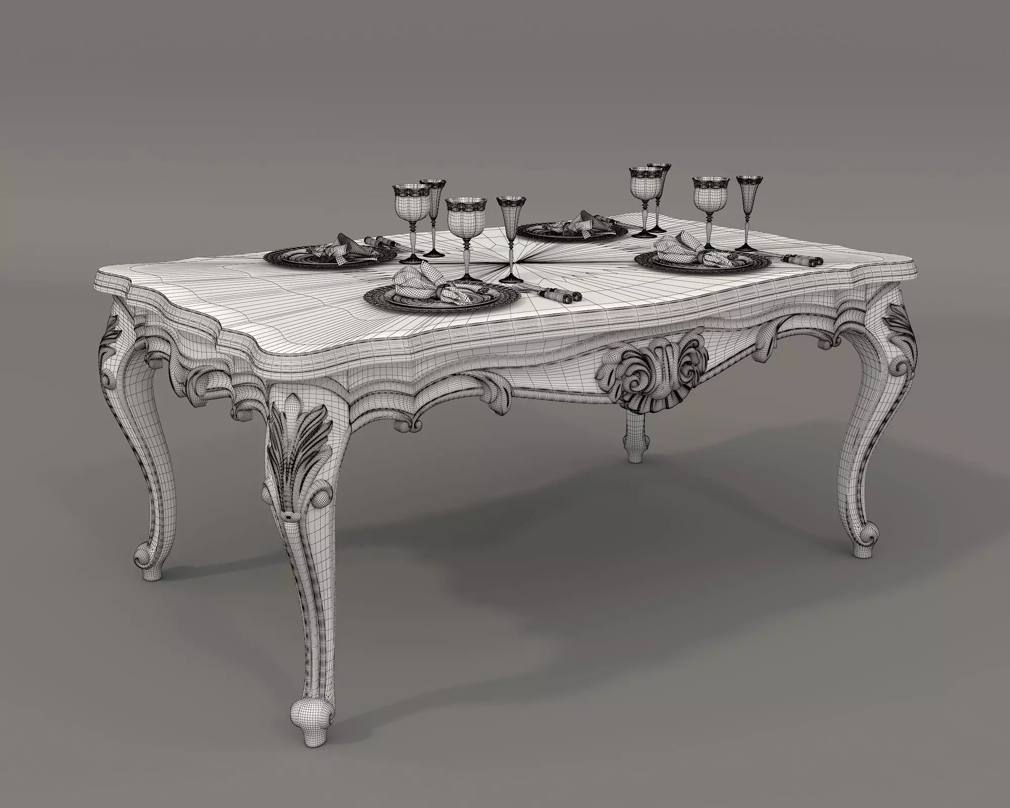 Classic European style Dining Table and Chairs 36 3D model_10