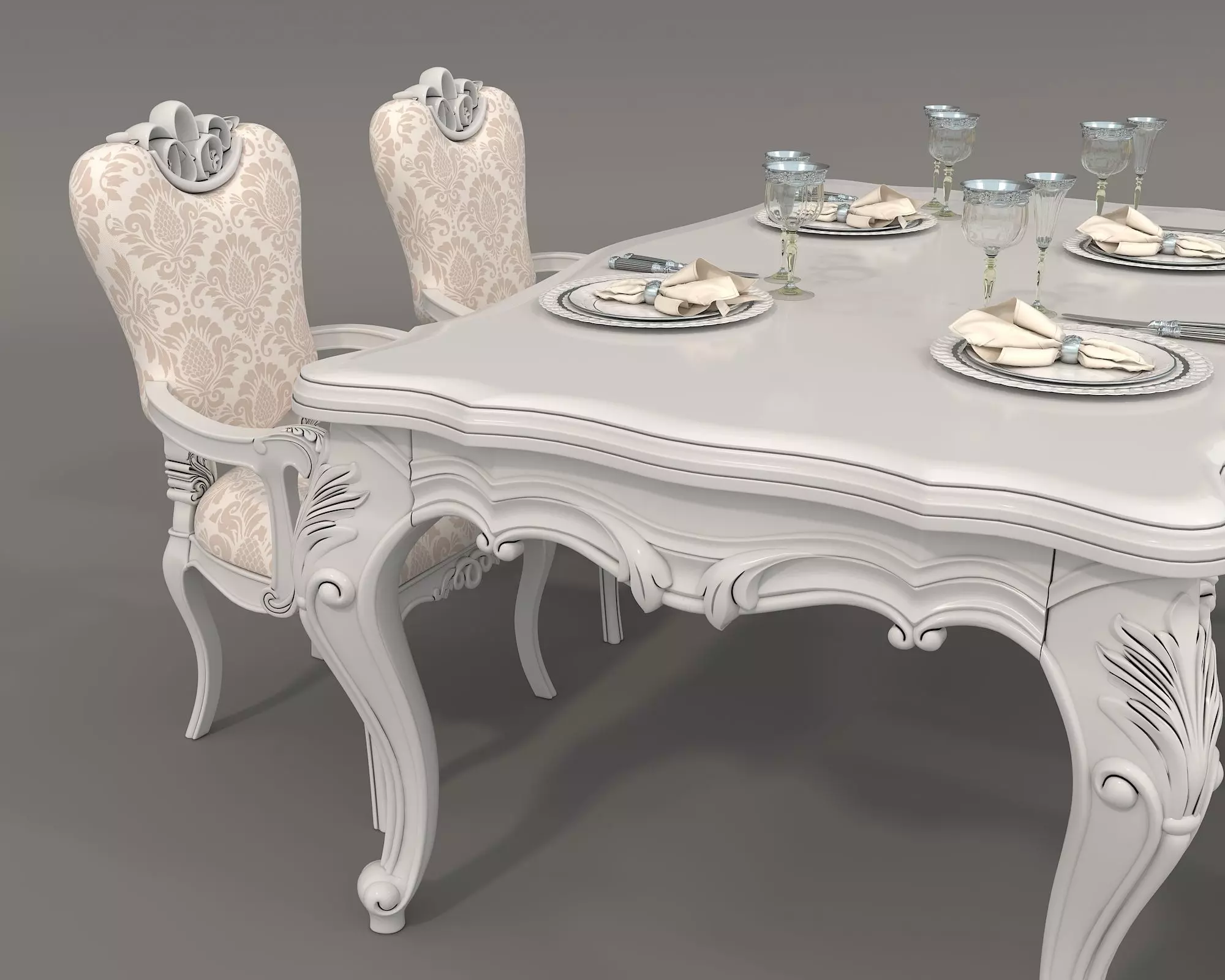 Classic European style Dining Table and Chairs 36 3D model_5