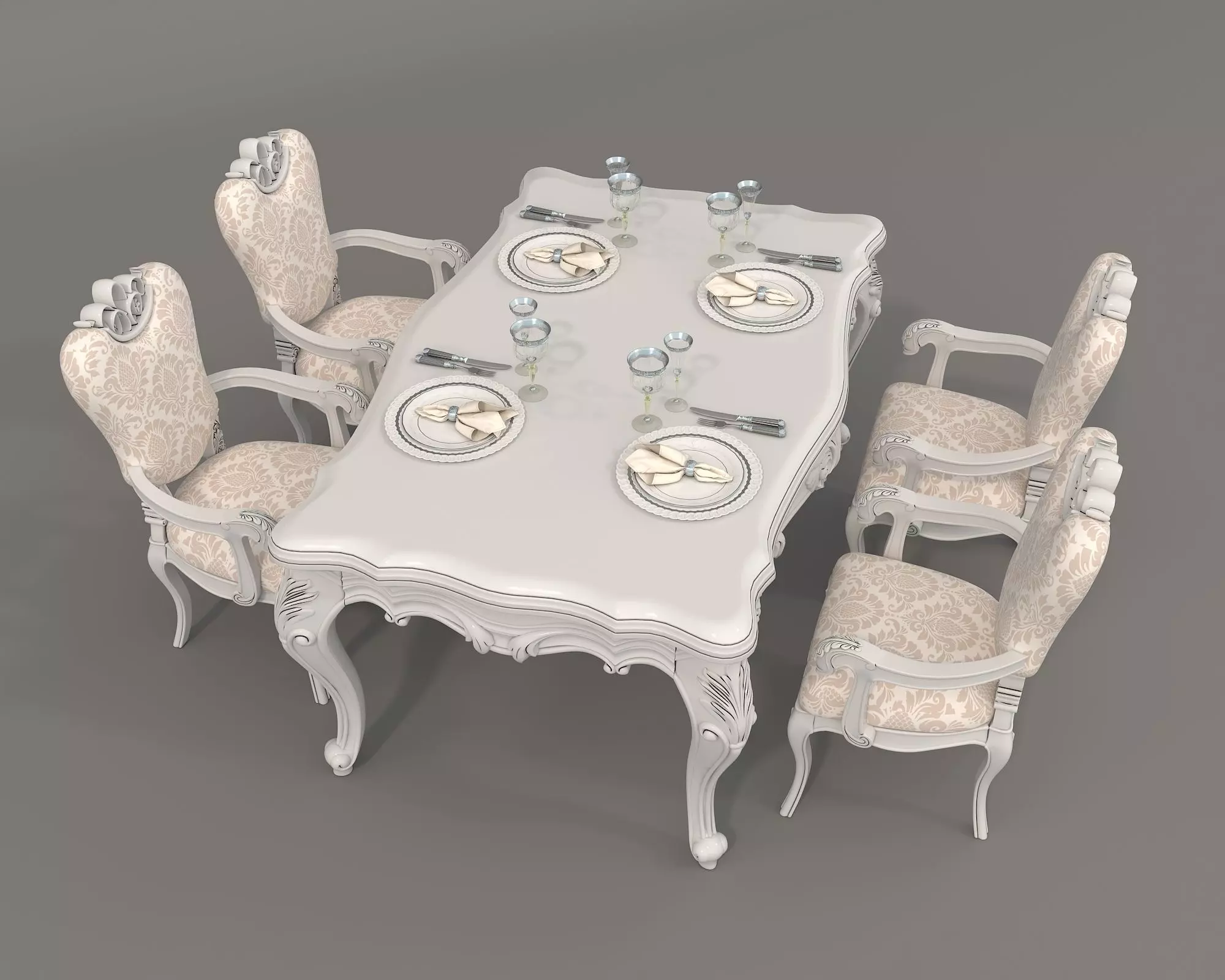 Classic European style Dining Table and Chairs 36 3D model_1