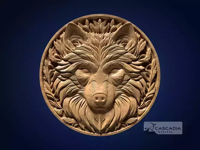 Wolf Head Round - CNC Router Carving Casting dog coin