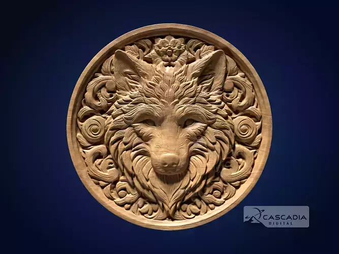 Wolf Head Round - CNC Router Carving Casting dog coin