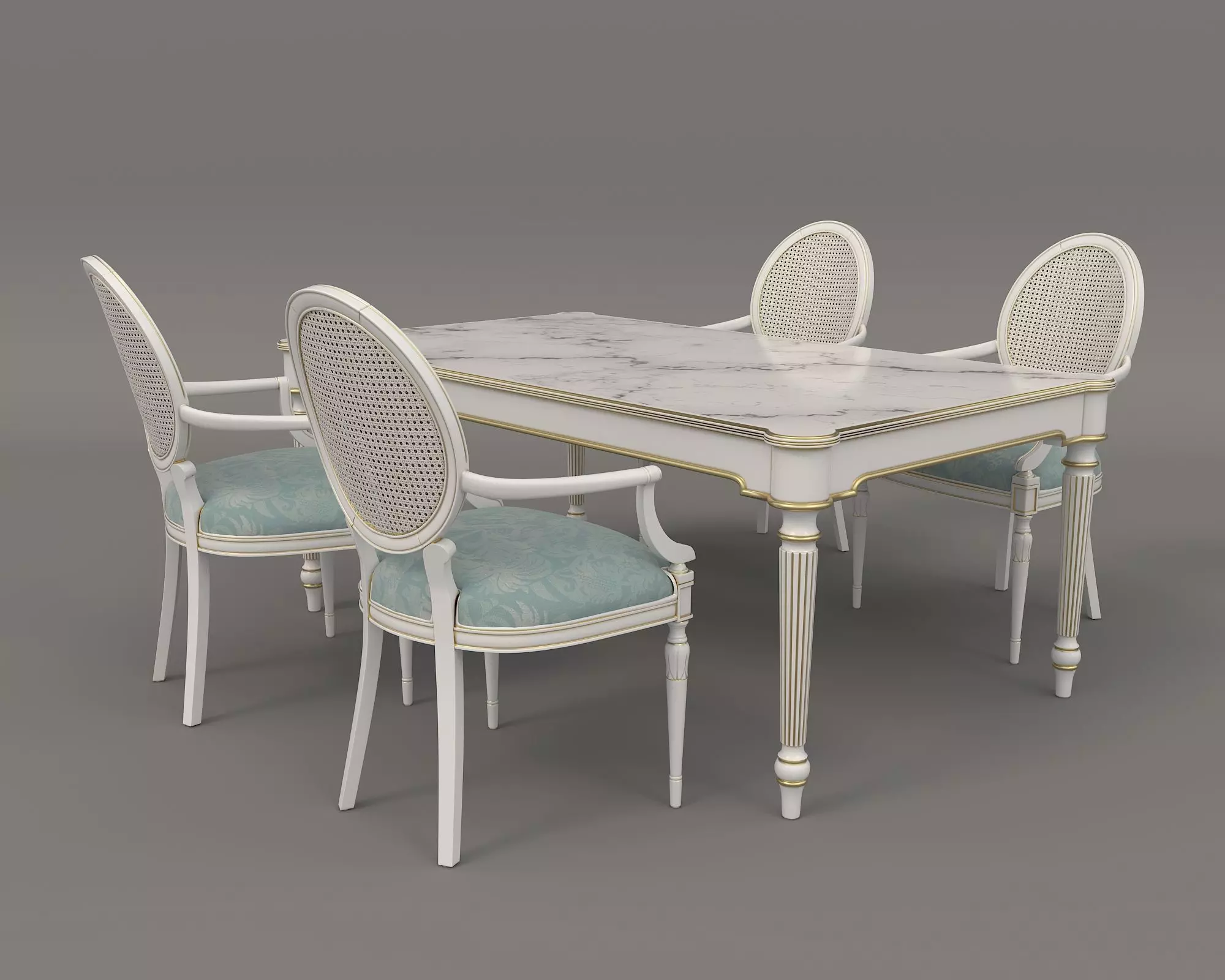 European style Dining Table and Chairs 11 3D model_0