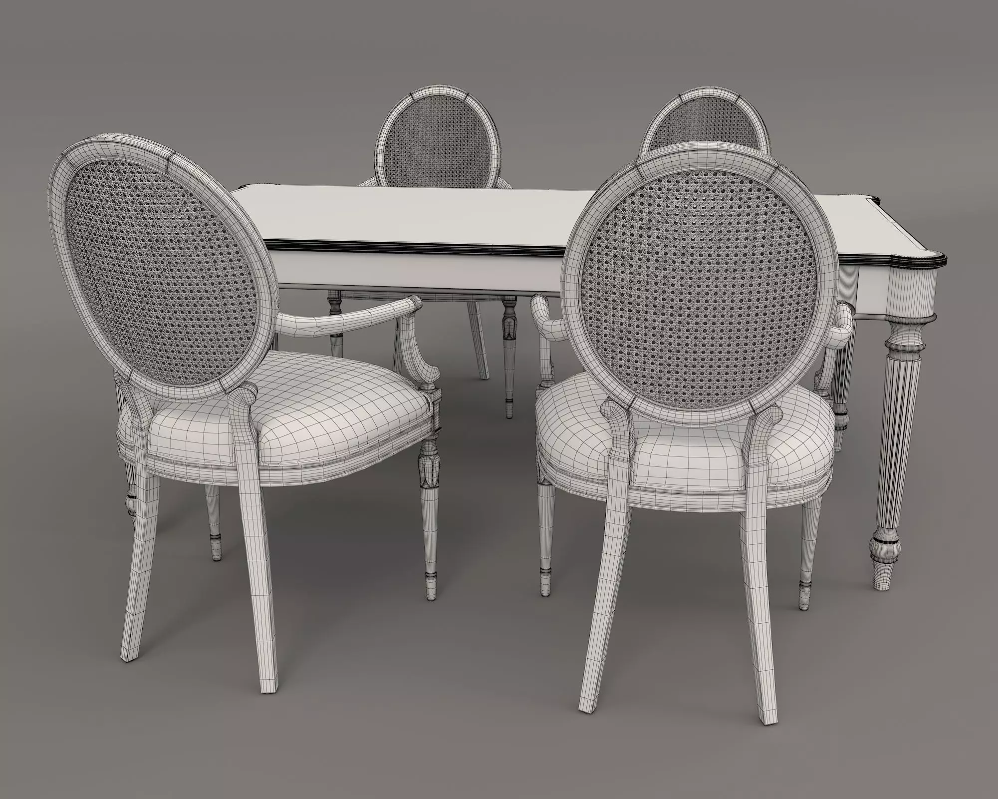 European style Dining Table and Chairs 11 3D model_9