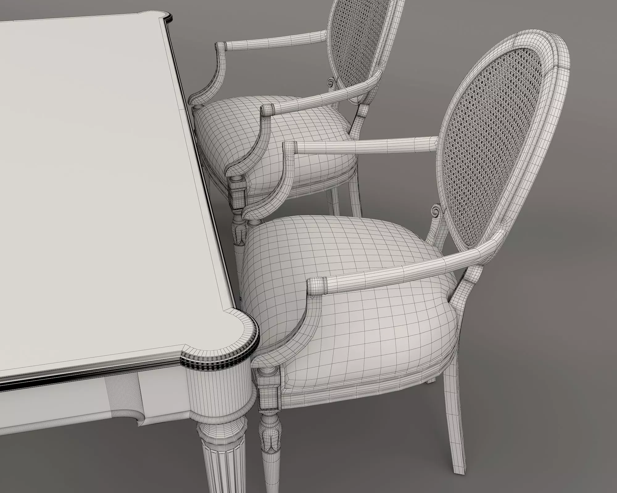 European style Dining Table and Chairs 11 3D model_10