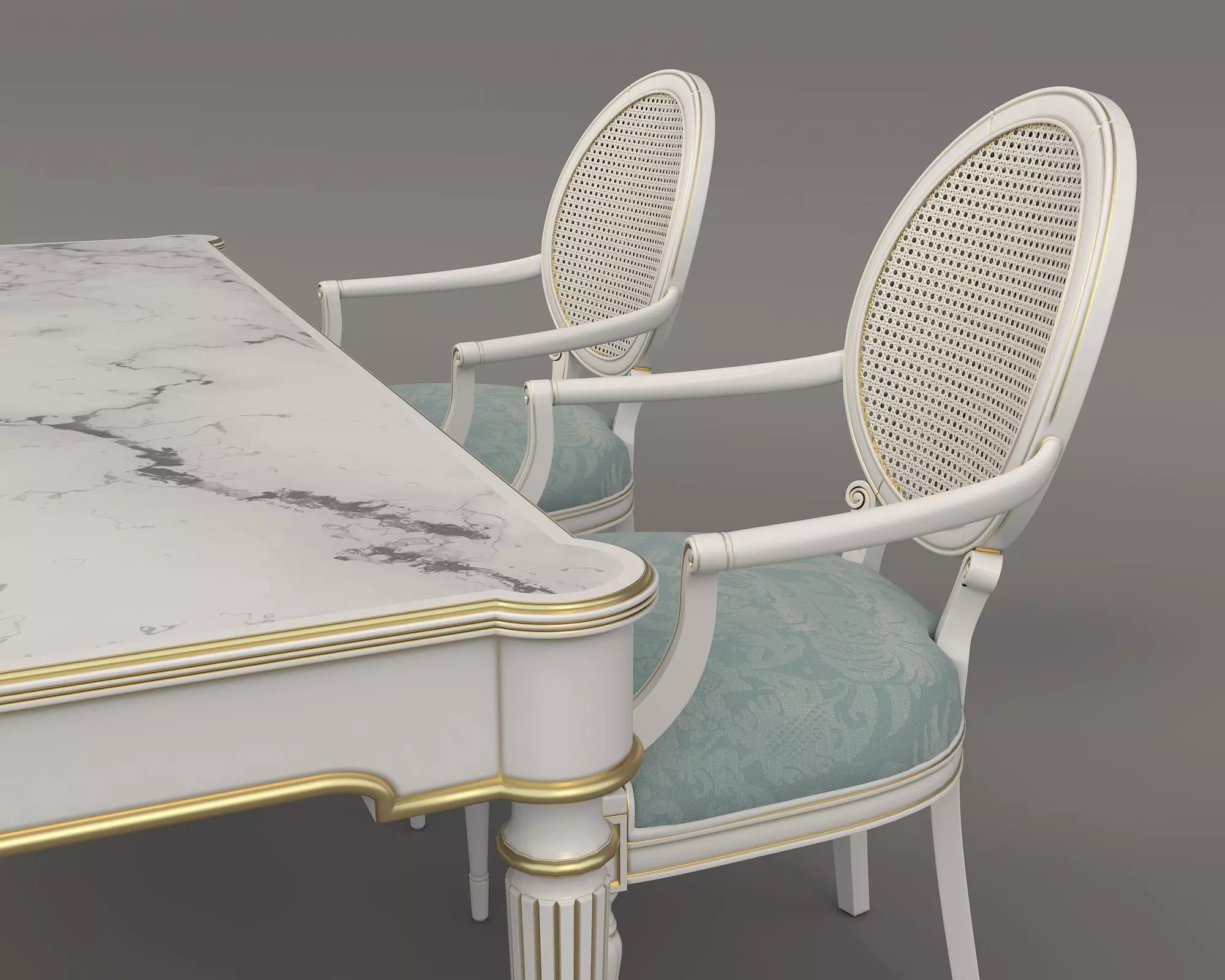 European style Dining Table and Chairs 11 3D model_6