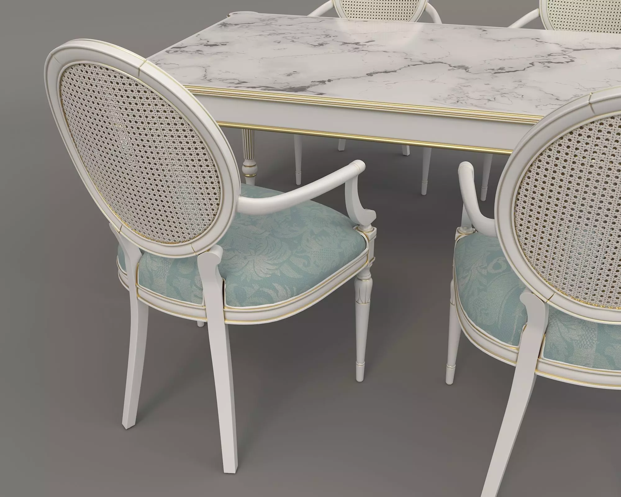 European style Dining Table and Chairs 11 3D model_5