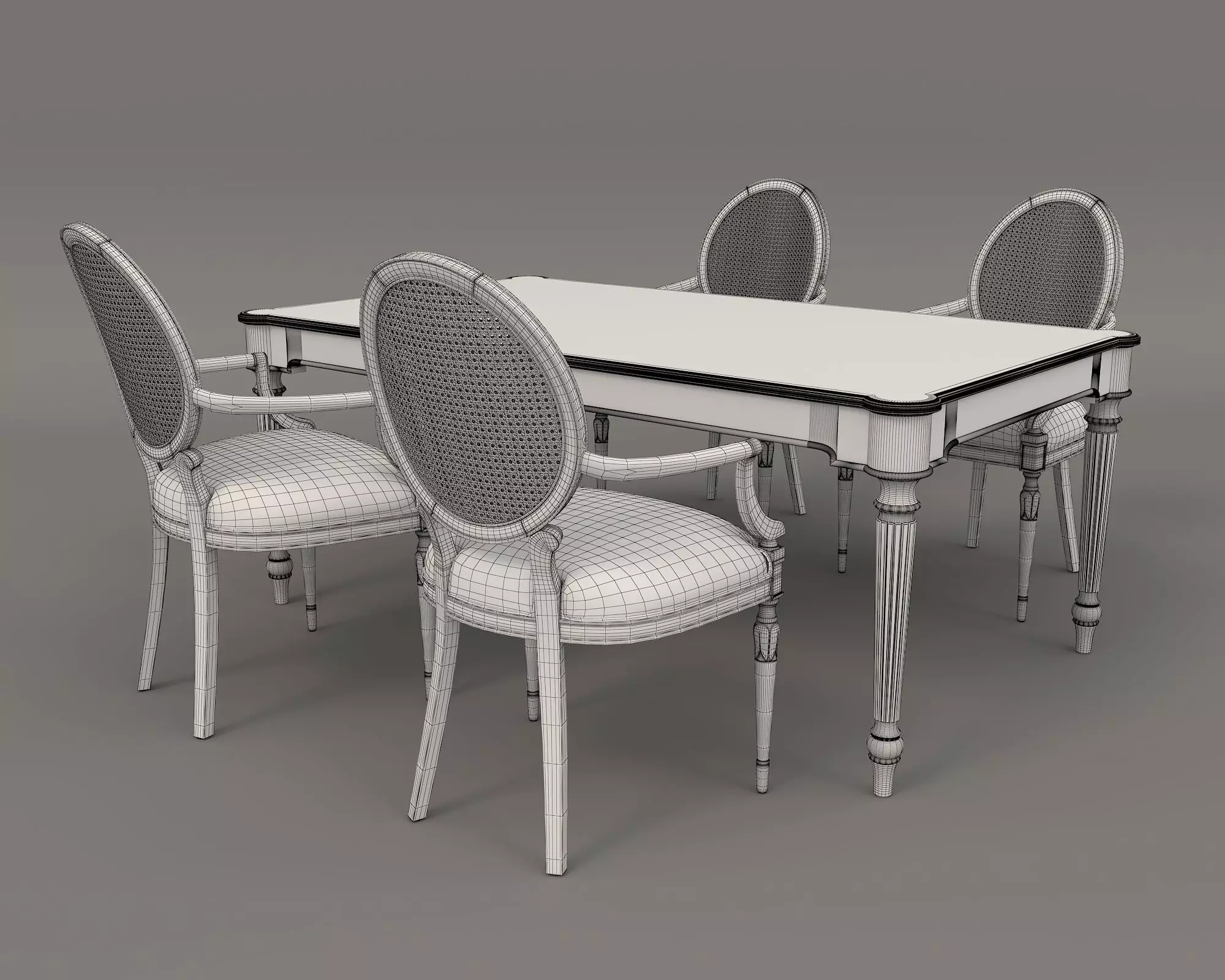 European style Dining Table and Chairs 11 3D model_8