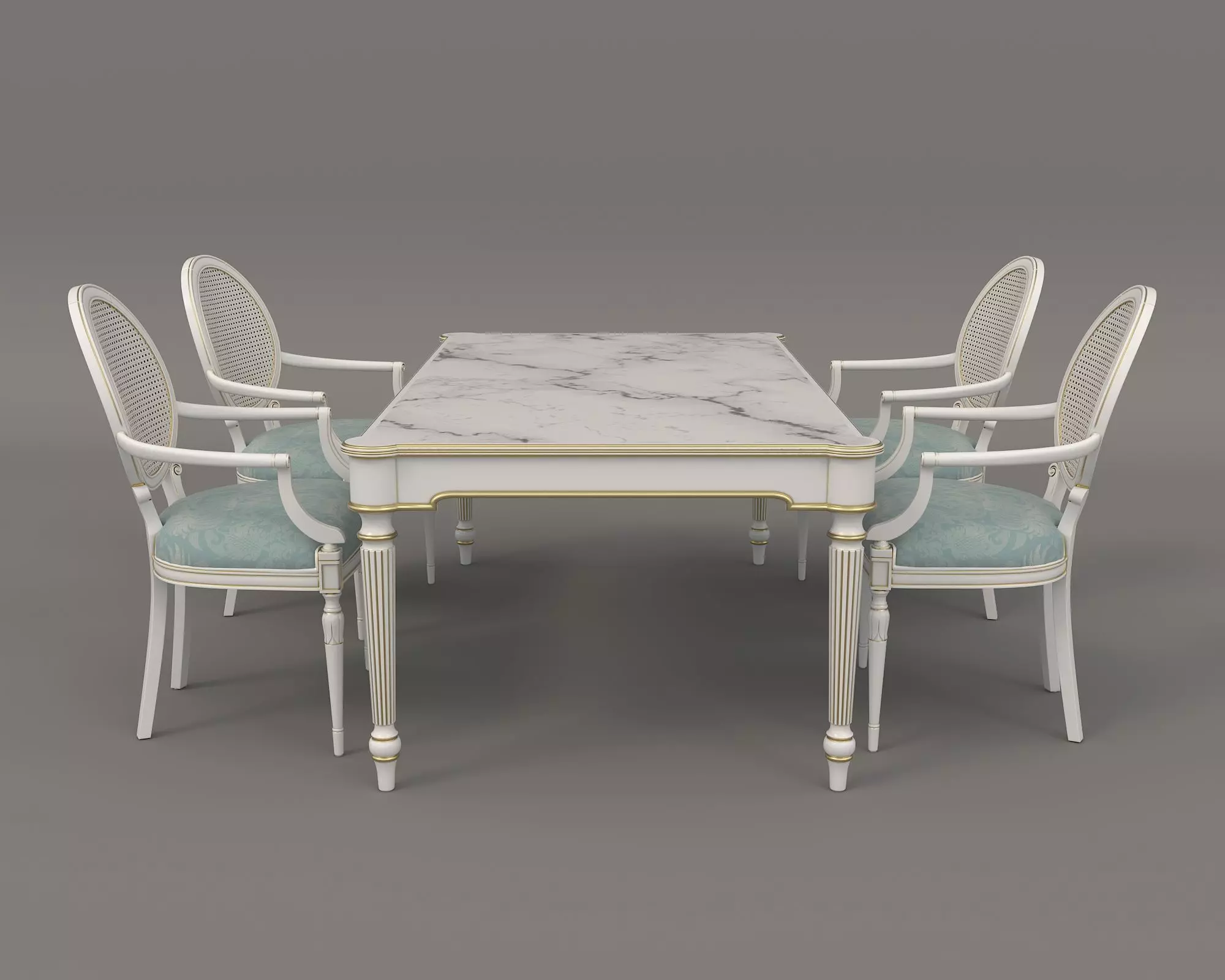 European style Dining Table and Chairs 11 3D model_2