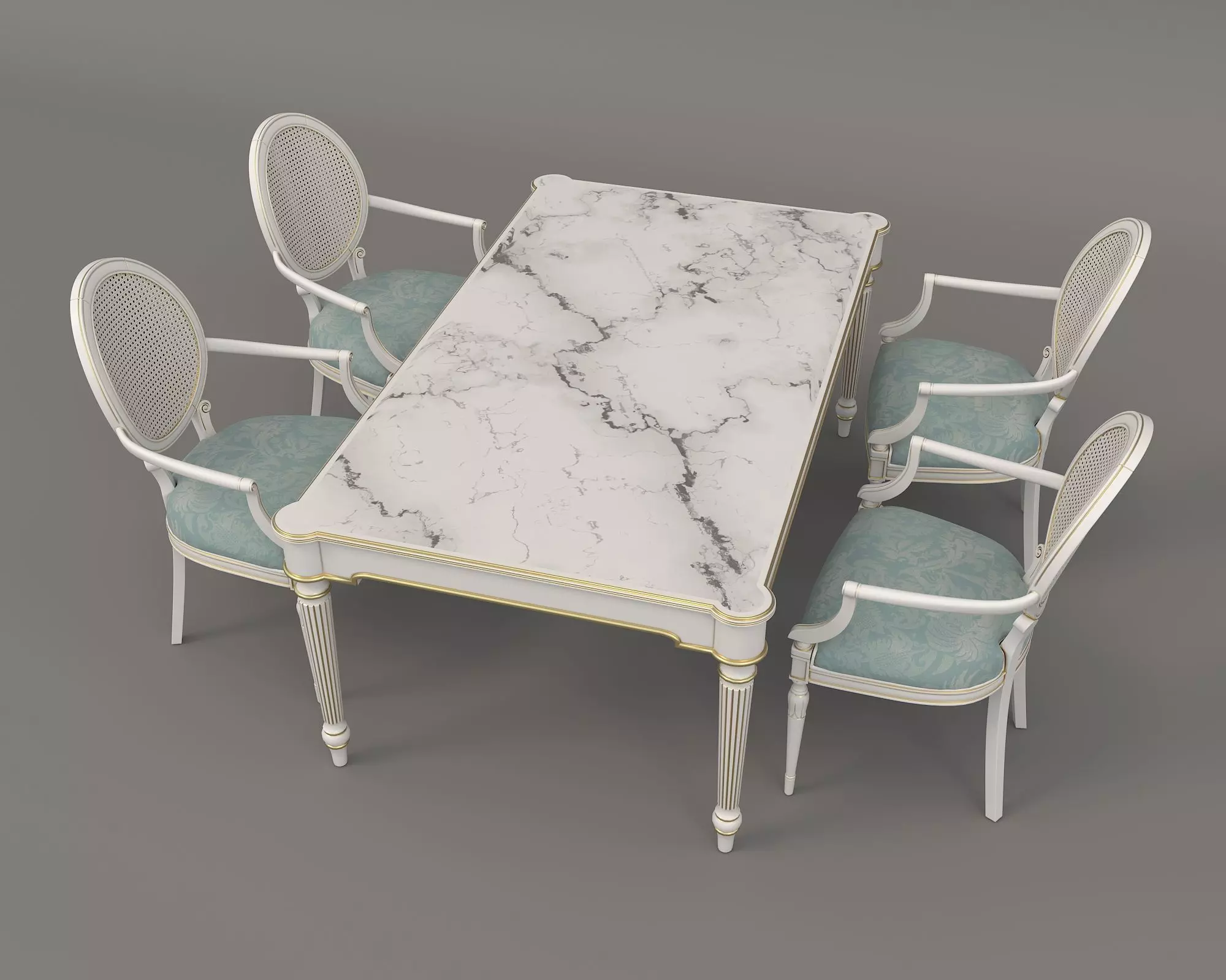 European style Dining Table and Chairs 11 3D model_4