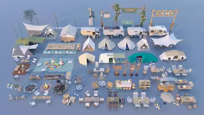 Camping Outdoor Scene Pack and Camp Equipment Collection