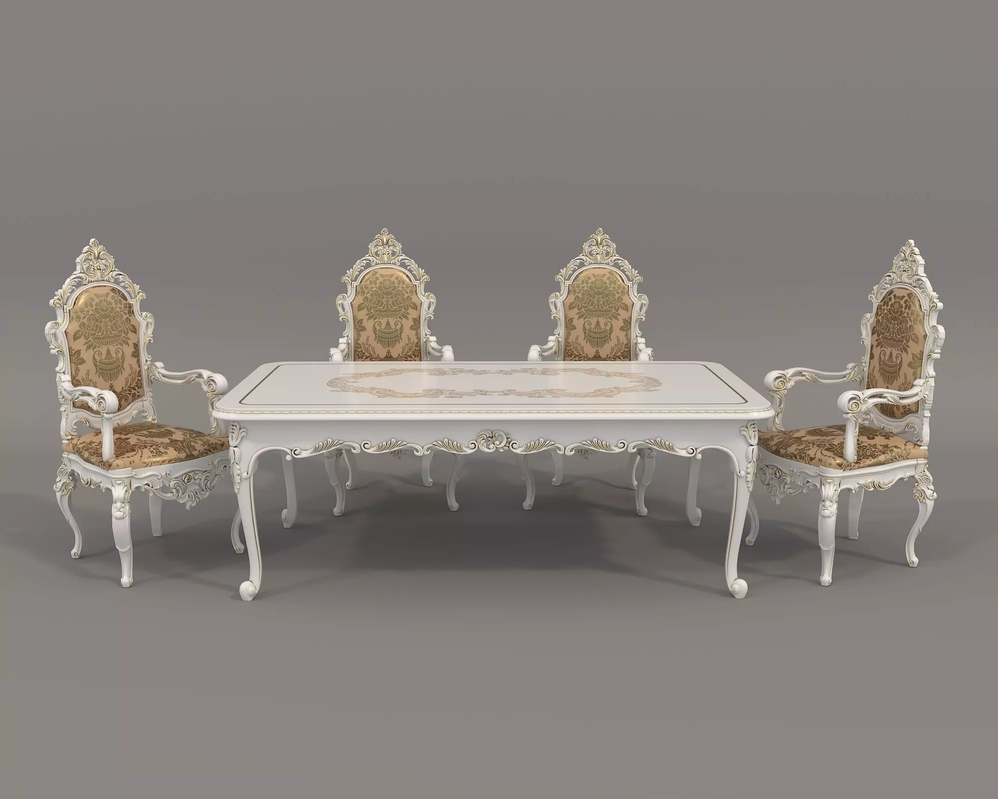 Classic European style Dining Table and Chairs 41 3D model_2