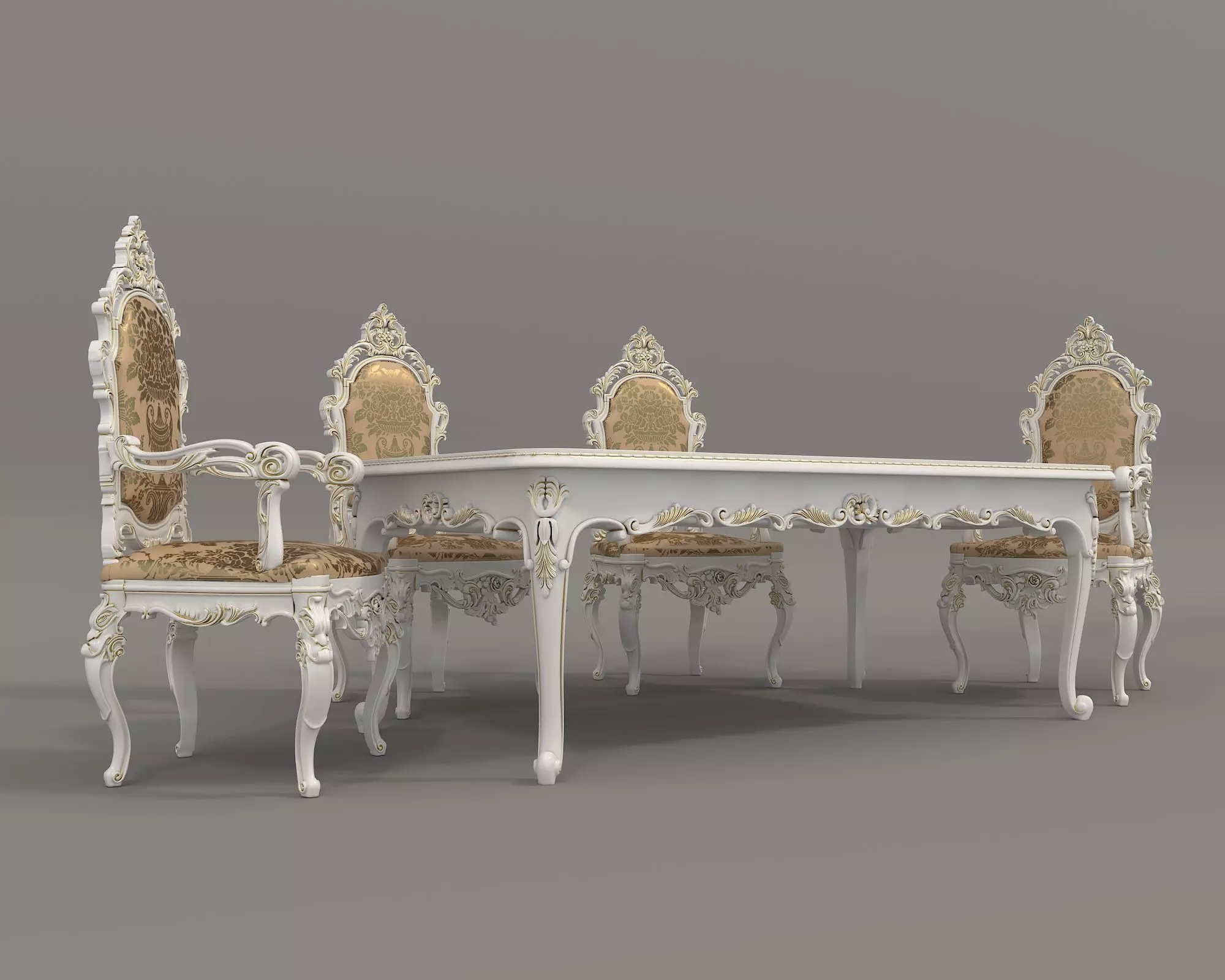 Classic European style Dining Table and Chairs 41 3D model_4