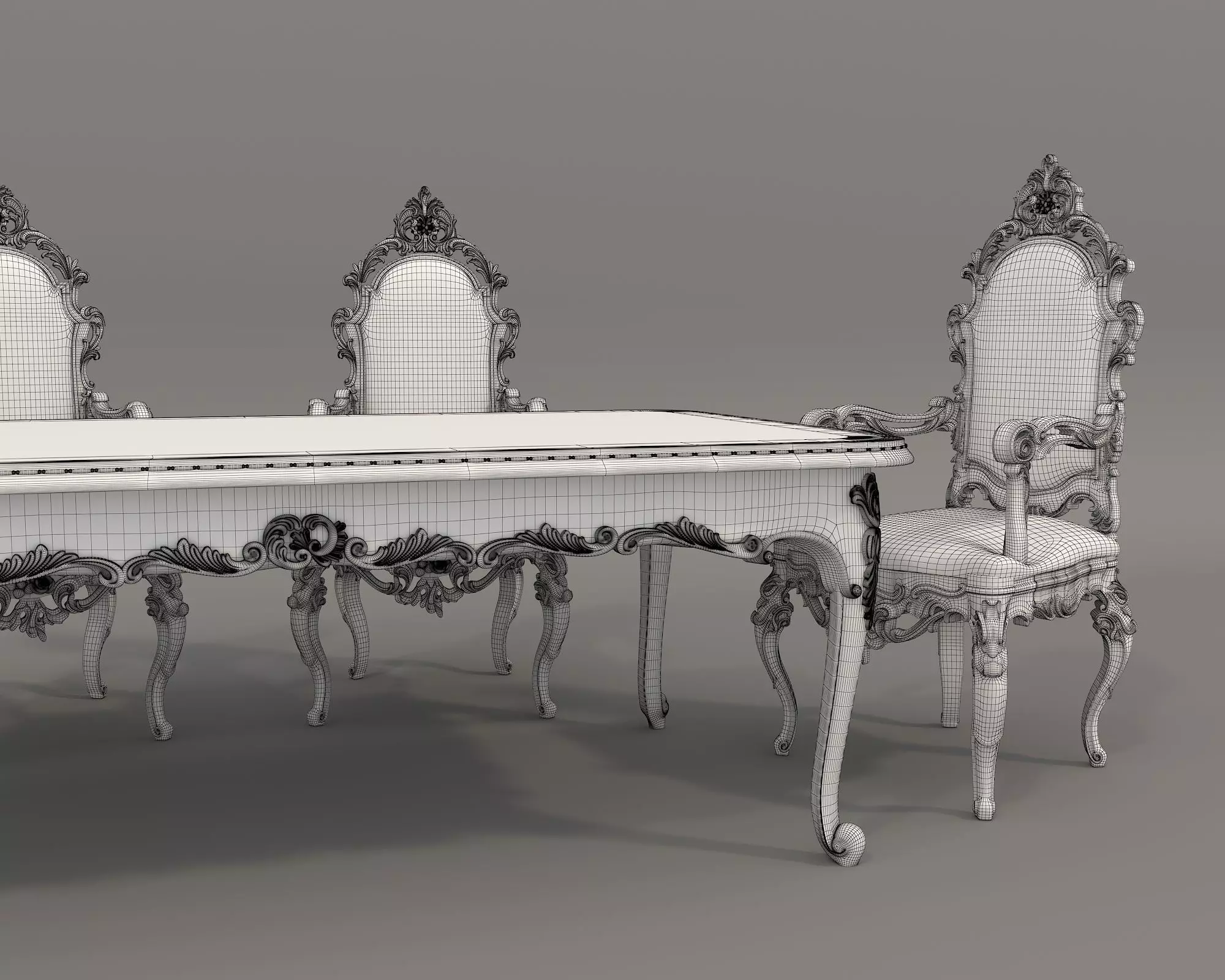 Classic European style Dining Table and Chairs 41 3D model_10