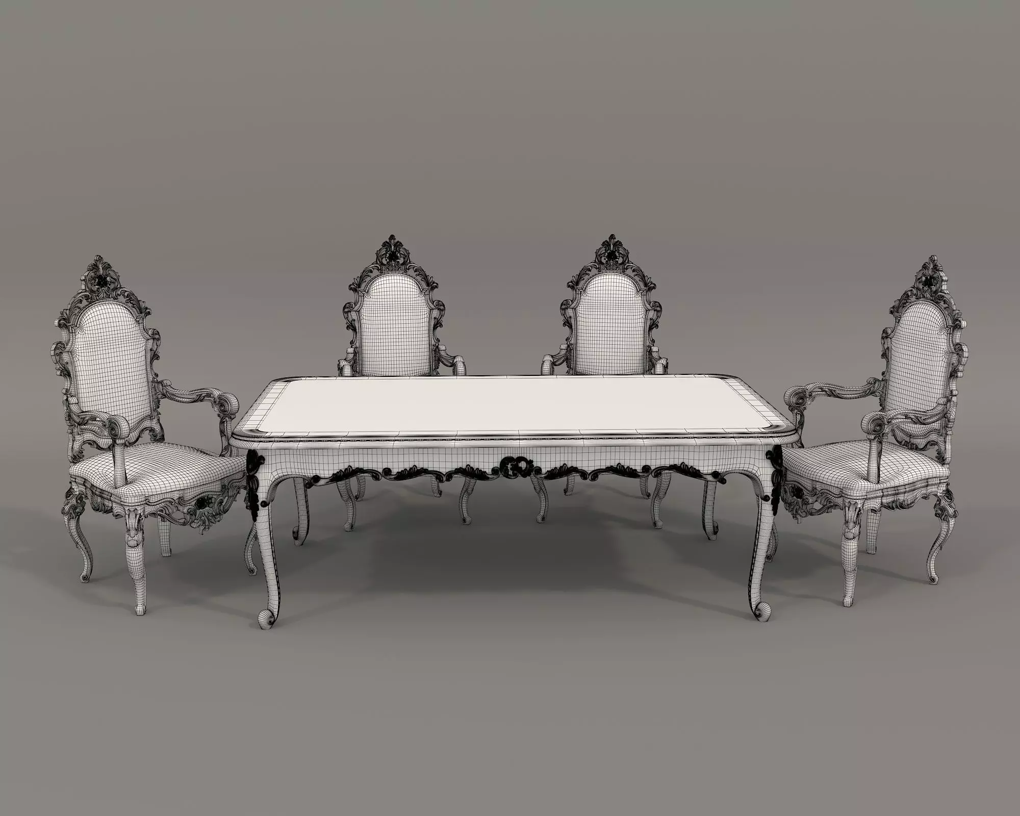 Classic European style Dining Table and Chairs 41 3D model_8