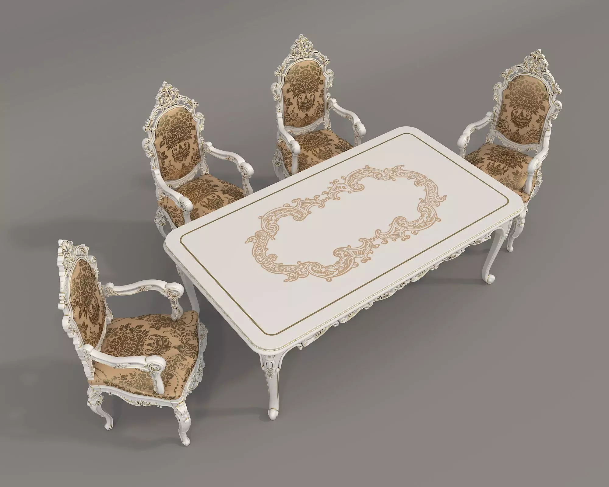 Classic European style Dining Table and Chairs 41 3D model_1