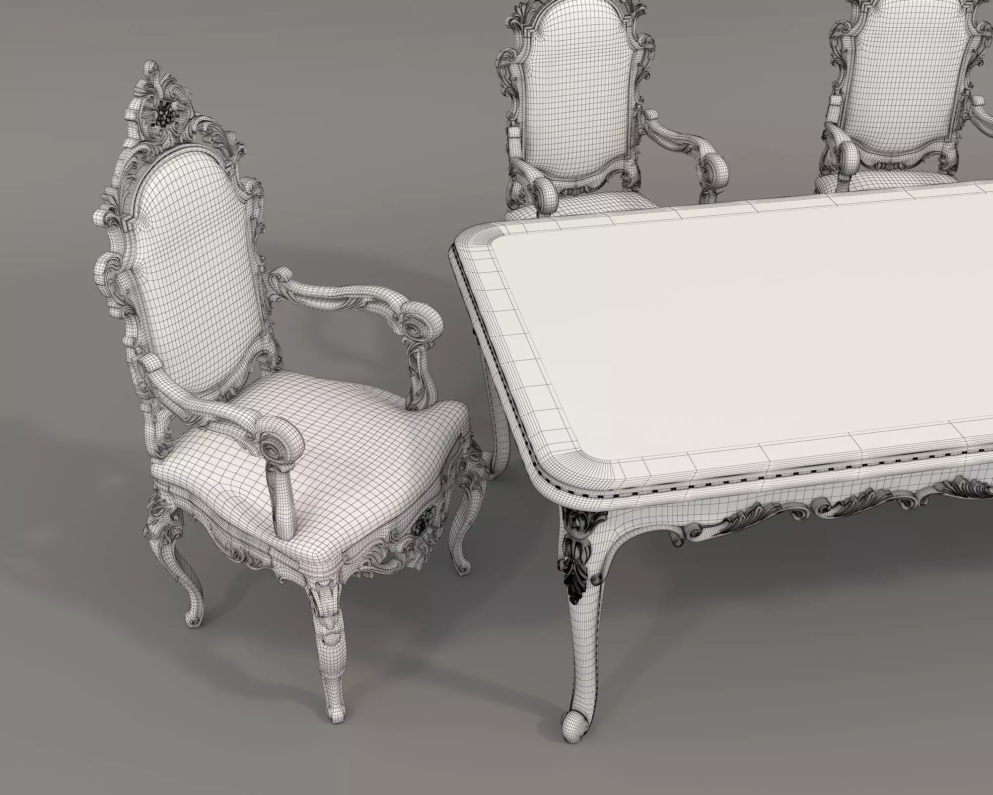 Classic European style Dining Table and Chairs 41 3D model_9