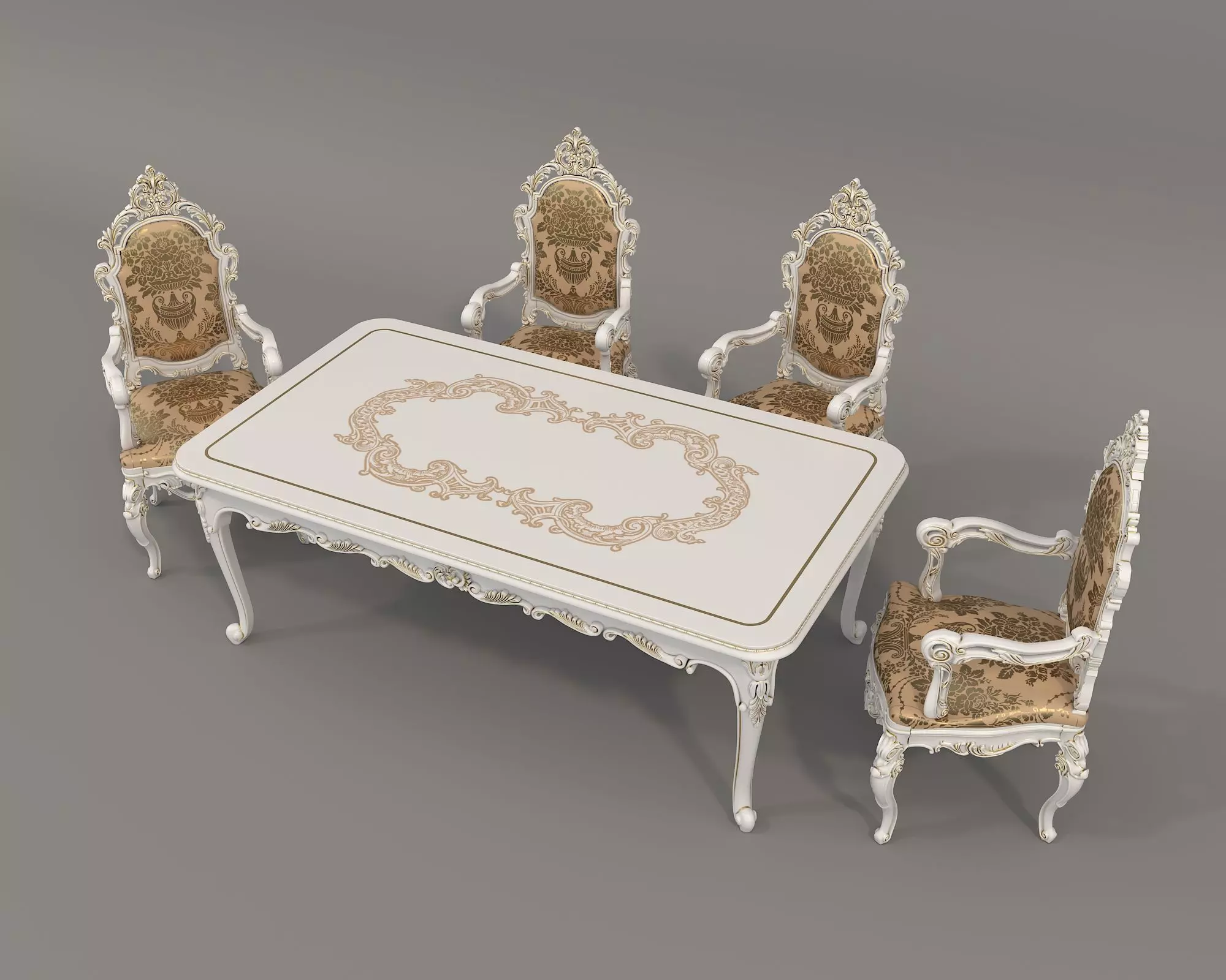 Classic European style Dining Table and Chairs 41 3D model_3