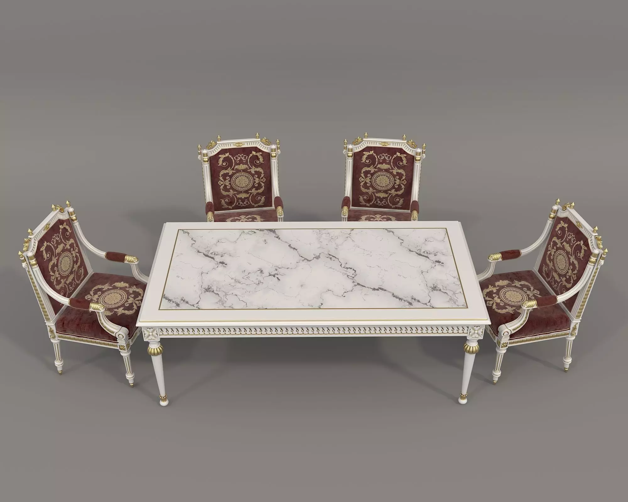 Classic European style Dining Table and Chairs 43 3D model_3