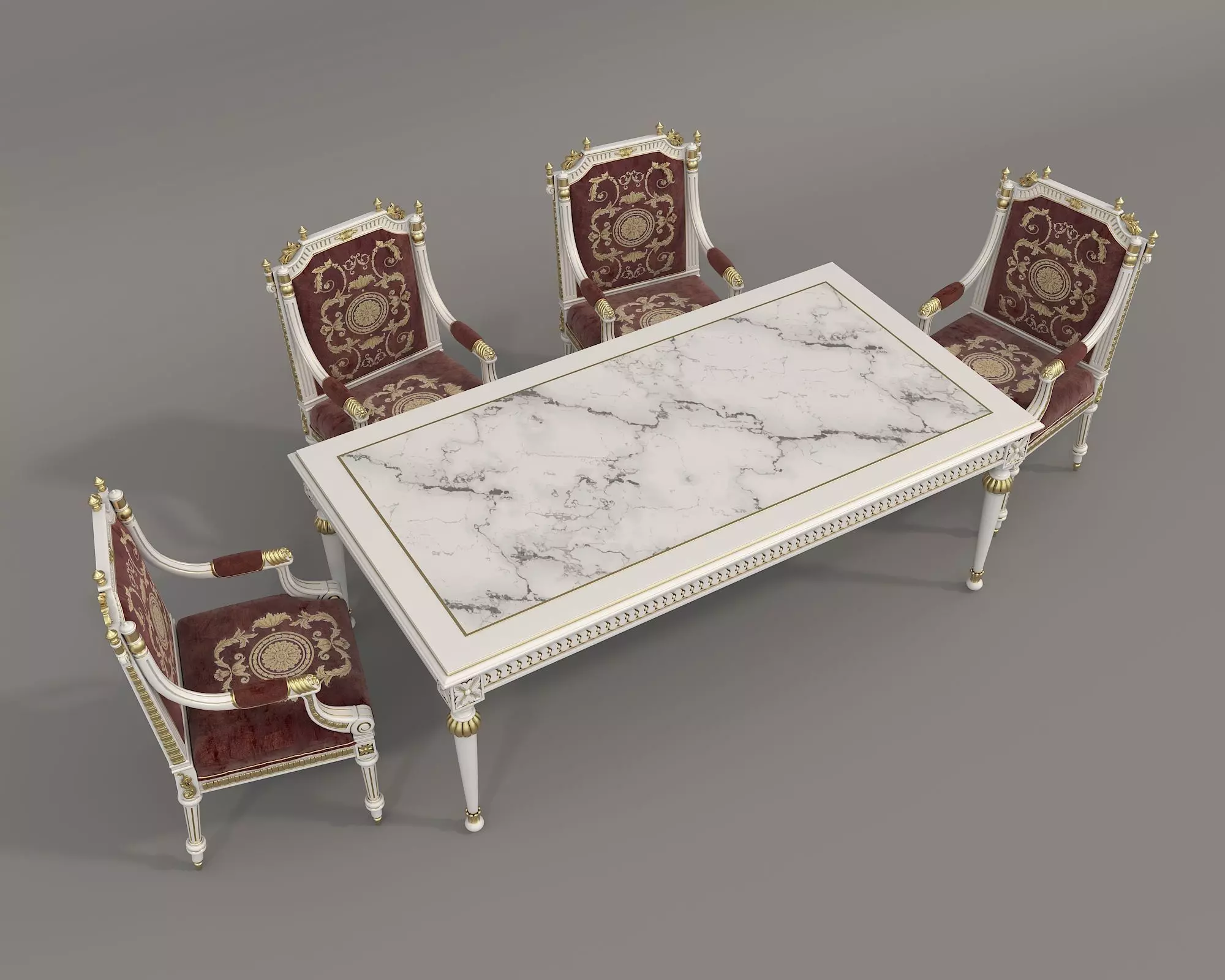 Classic European style Dining Table and Chairs 43 3D model_1